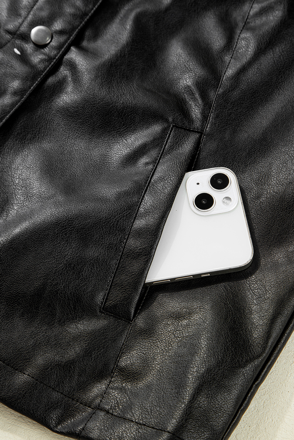 Black Faux Leather Buttoned Front Boxy Jacket - loveforevers