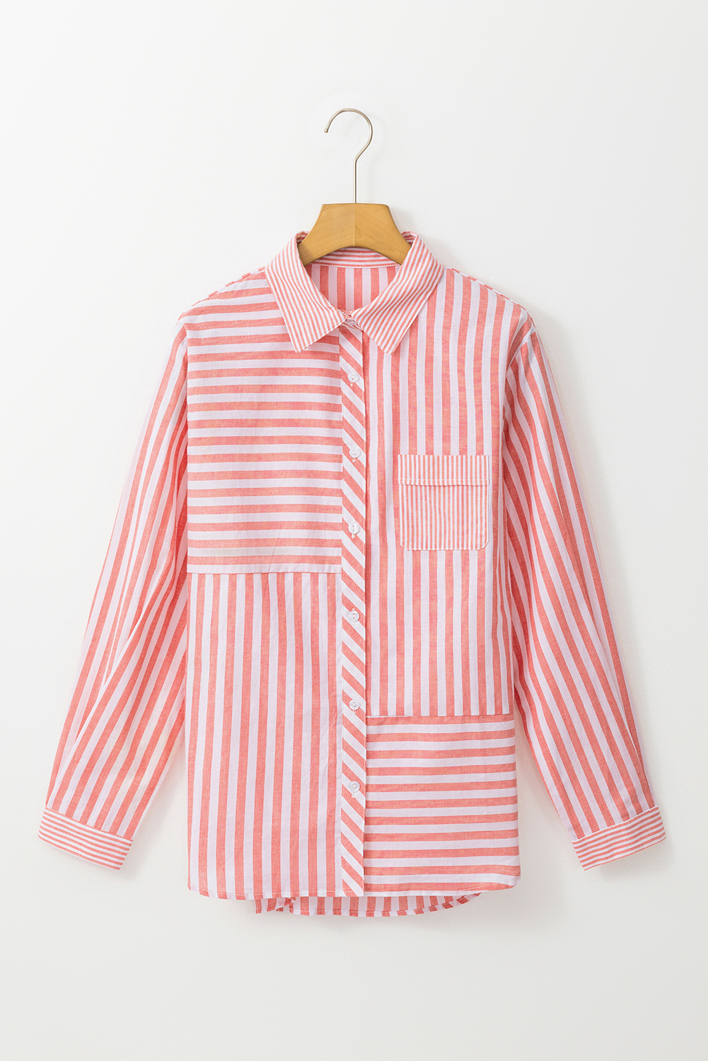 Pink Stripe Buttoned Long Sleeve Casual Shirt - loveforevers