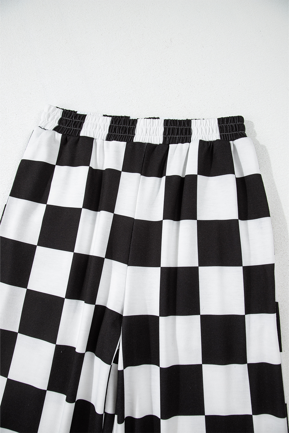 Black 2-Tone Checked Print High Waist Wide Leg Pants - loveforevers