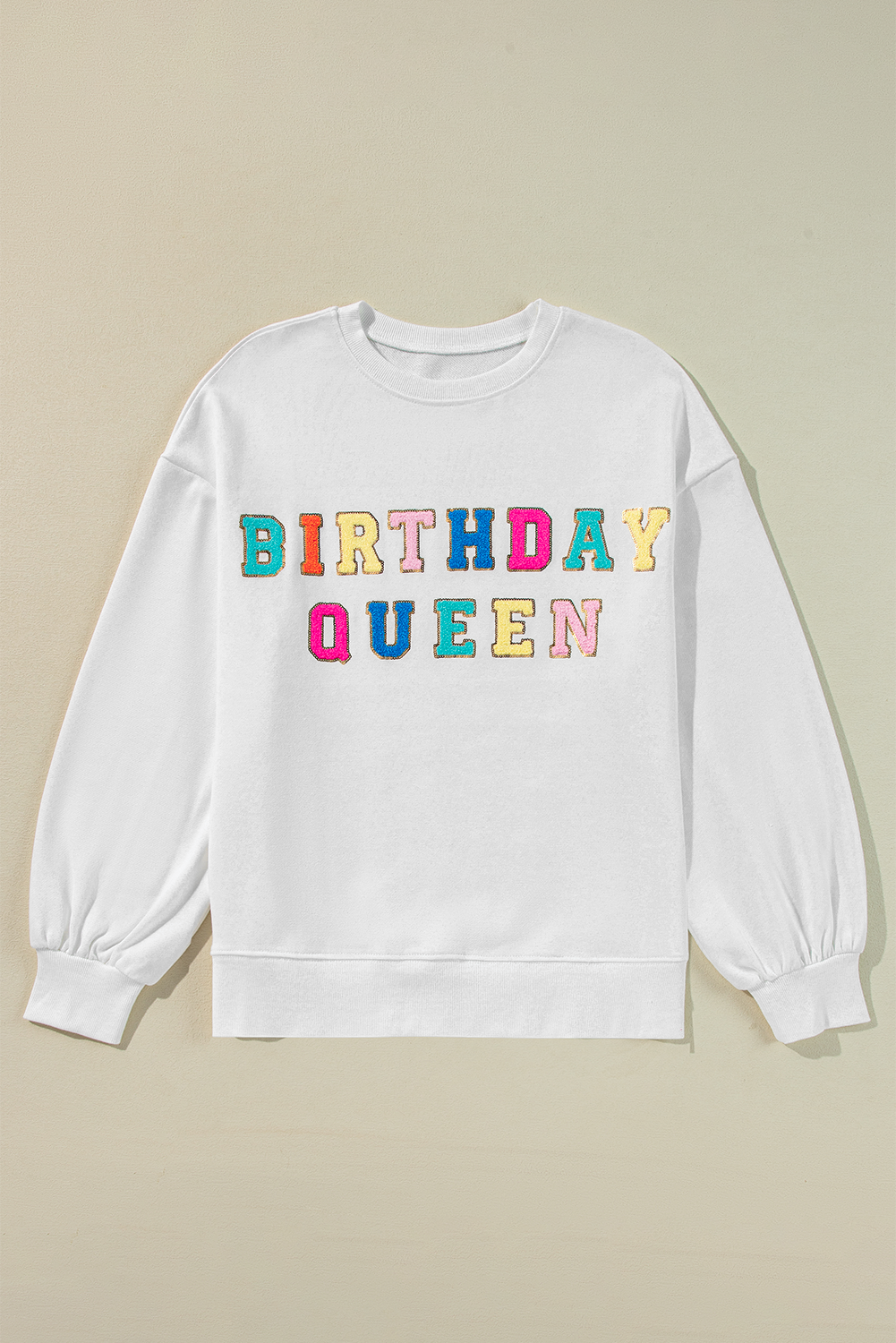 White BIRTHDAY QUEEN Graphic Balloon Sleeve Sweatshirt - loveforevers