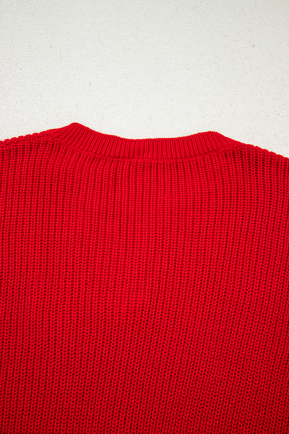 Racing Red Solid Textured Knit V Neck Drop Shoulder Sweater - loveforevers