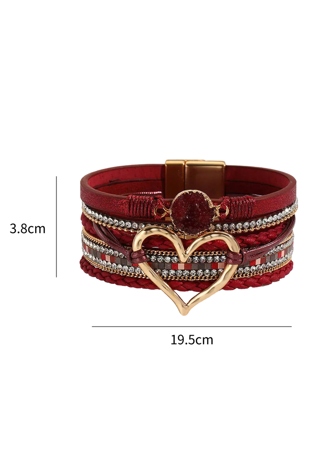 Fiery Red Valentine Rhinestone Heart Layered Bracelet - loveforevers