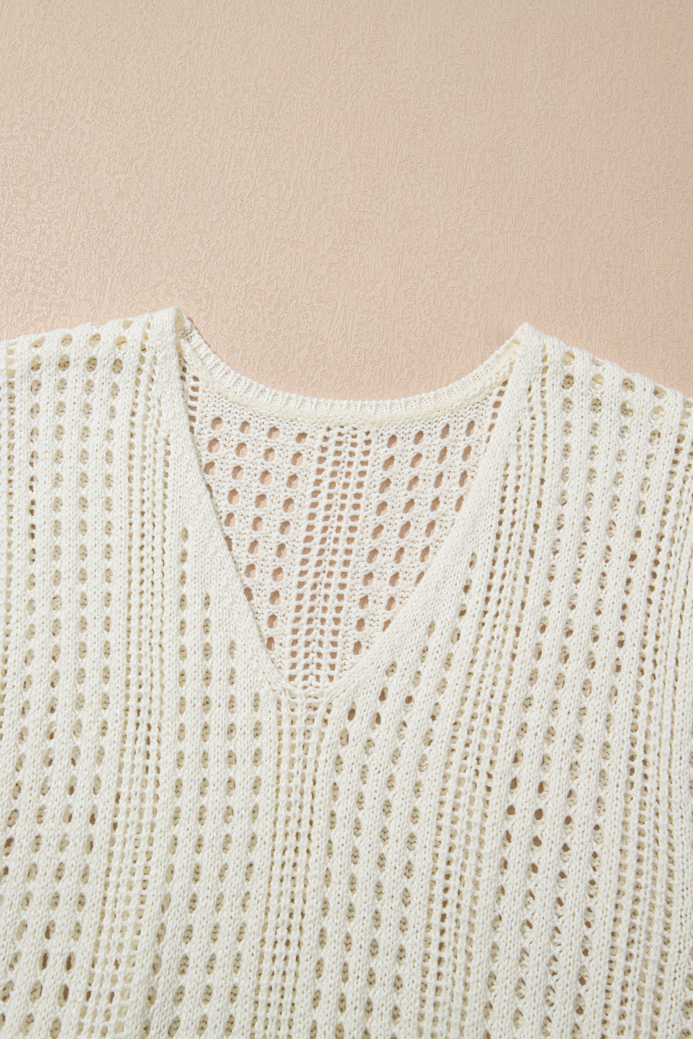 Beige Open Knit Drawstring Waist Beach Dress - loveforevers