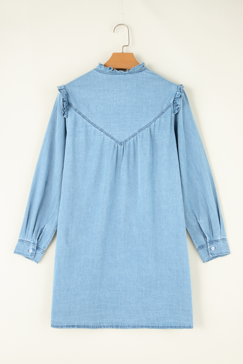 Myosotis Ruffled V Neck Buttoned Shift Denim Dress - loveforevers