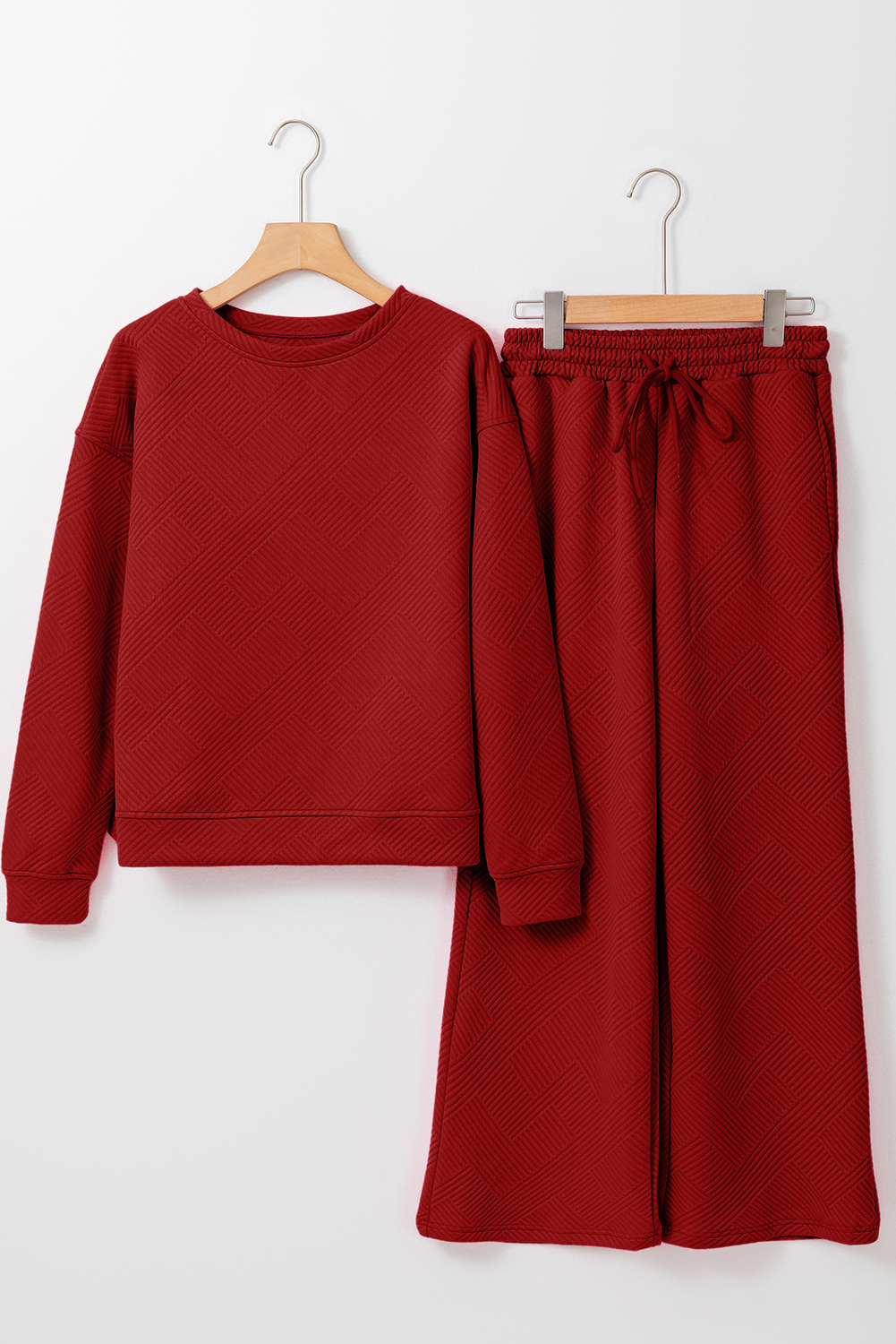 Red Dahlia Ultra Loose Textured 2pcs Slouchy Outfit - loveforevers