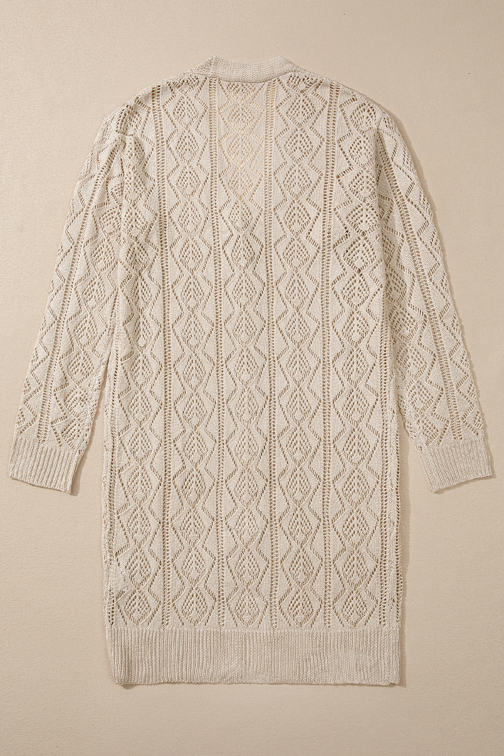 Parchment Hollow Out Buttons Front Long Cardigan - loveforevers