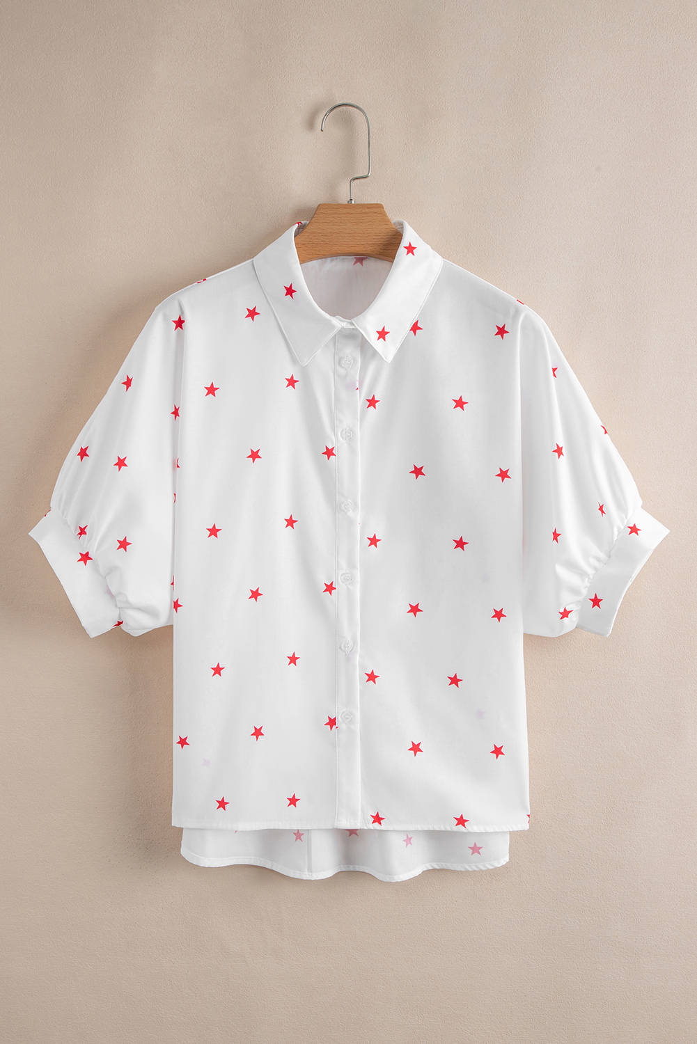 White Little Stars Printed Loose Half Sleeve Loose Shirt - loveforevers