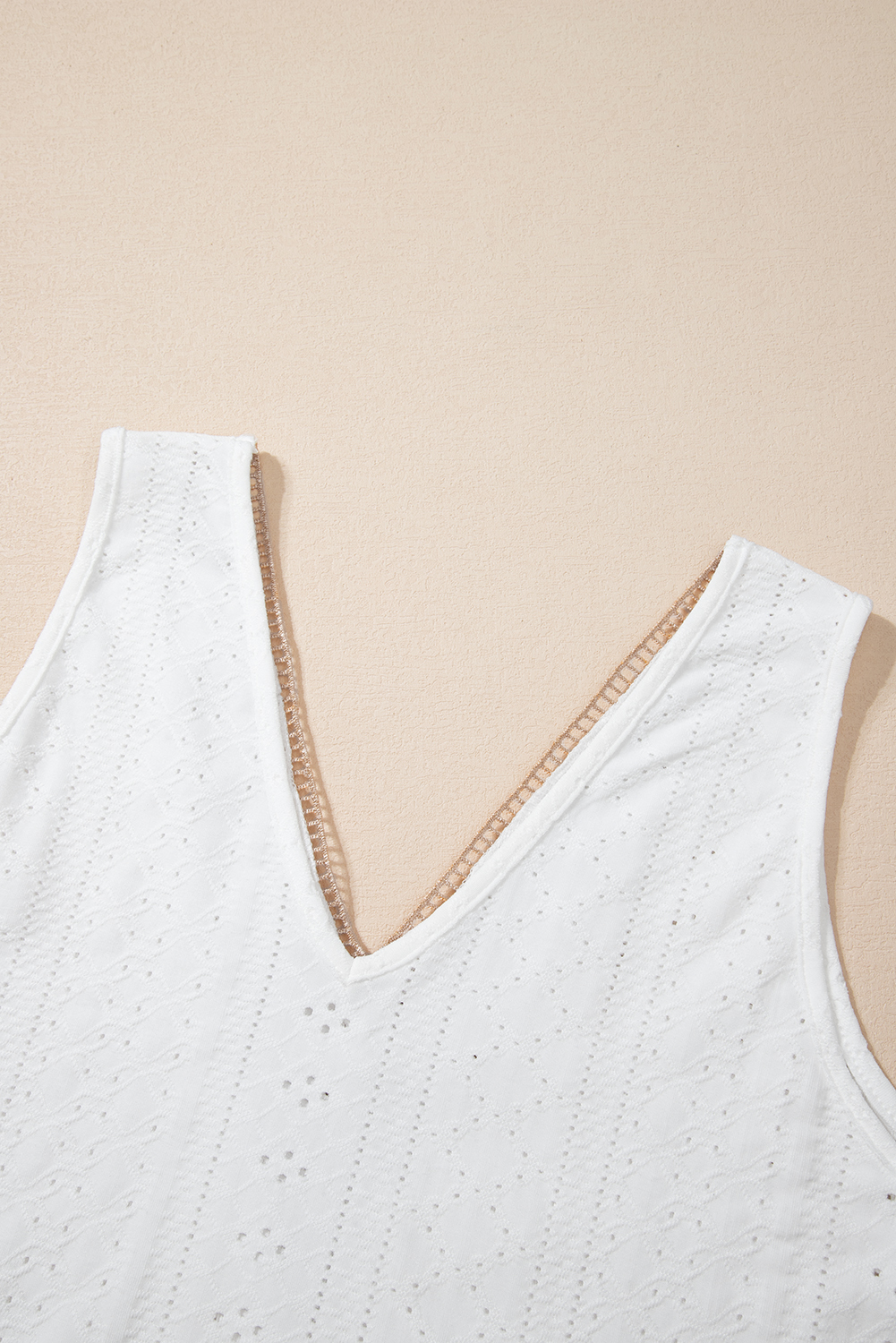 White Lace Crochet Splicing V Neck Loose Fit Tank Top - loveforevers