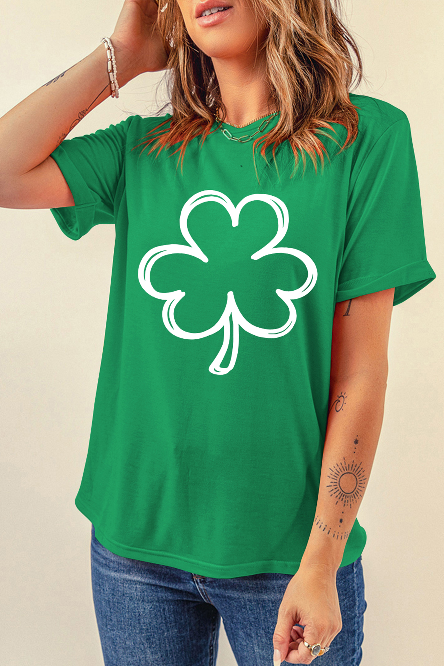 Bright Green St Patricks Day Lucky Shamrock Printed Casual Tee - loveforevers