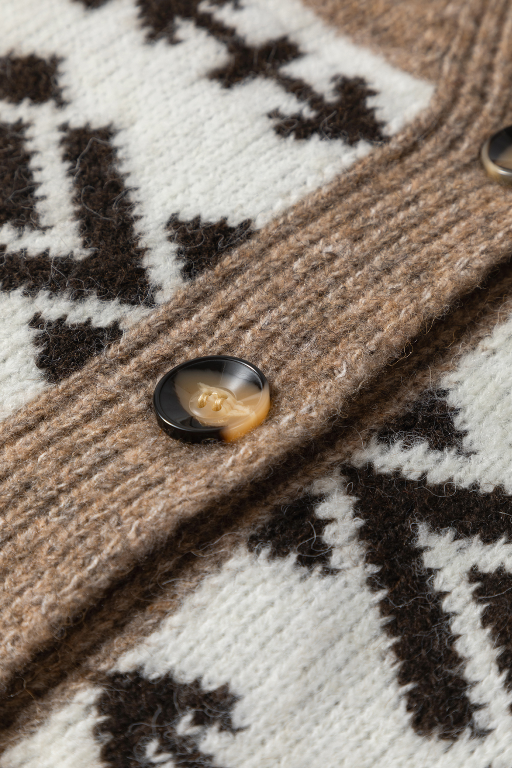 Dark Khaki Ethnic Geometric Pattern Button Front V Neck Sweater Cardigan - loveforevers