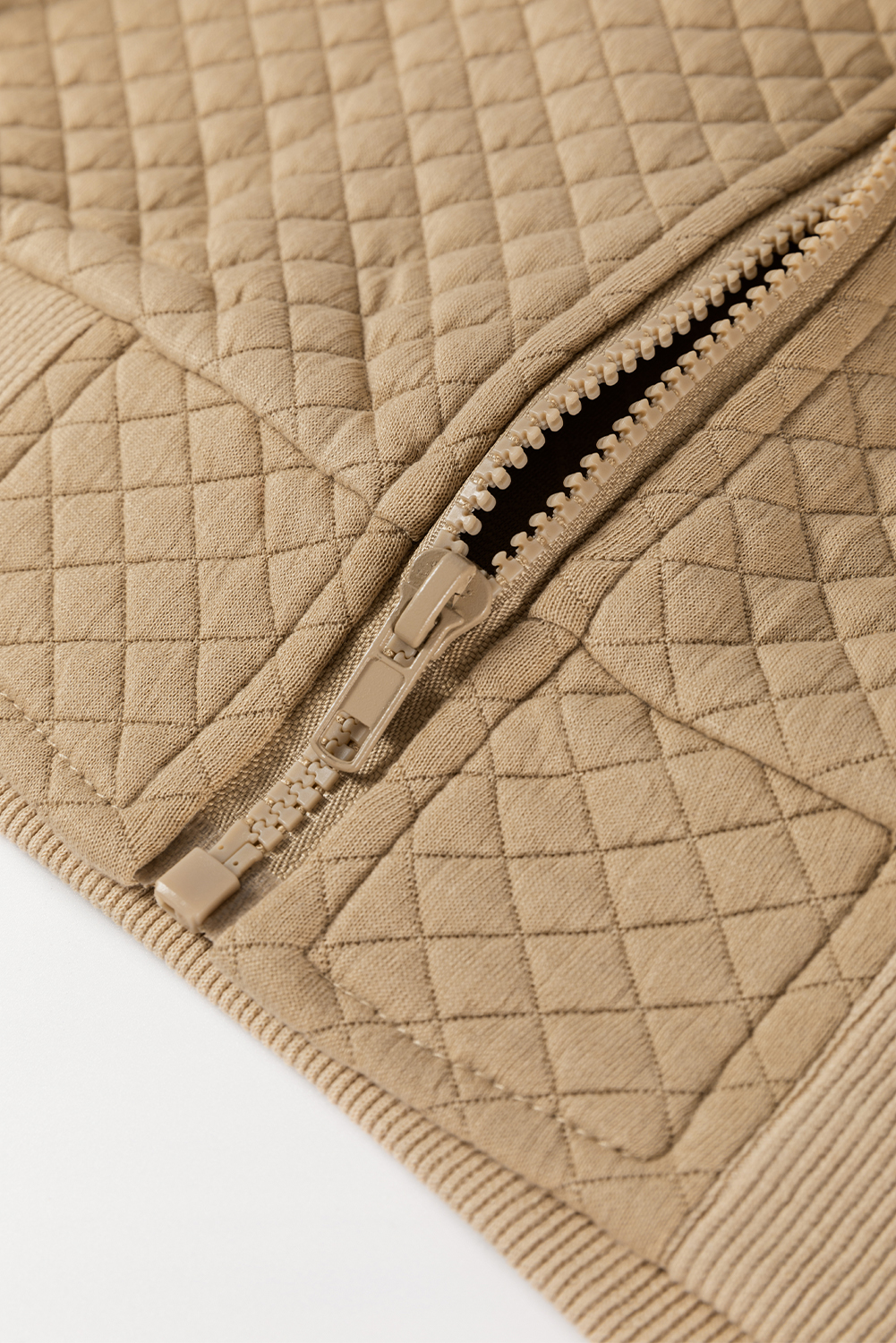 Pale Khaki Solid Geometric Textured Baseball Collar Jacket - loveforevers