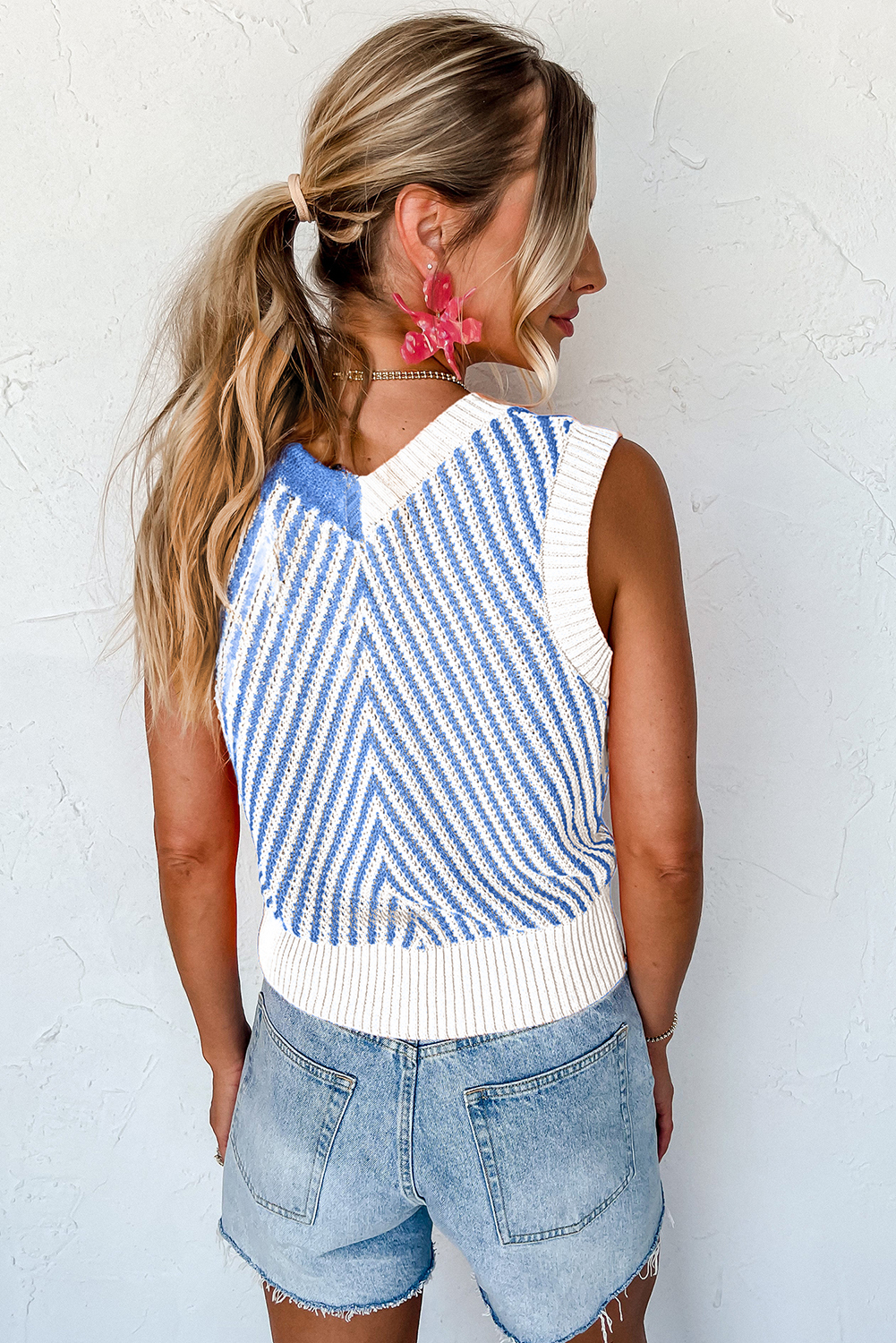 Black Contrast Chevron Knit V Neck Sweater Vest - loveforevers