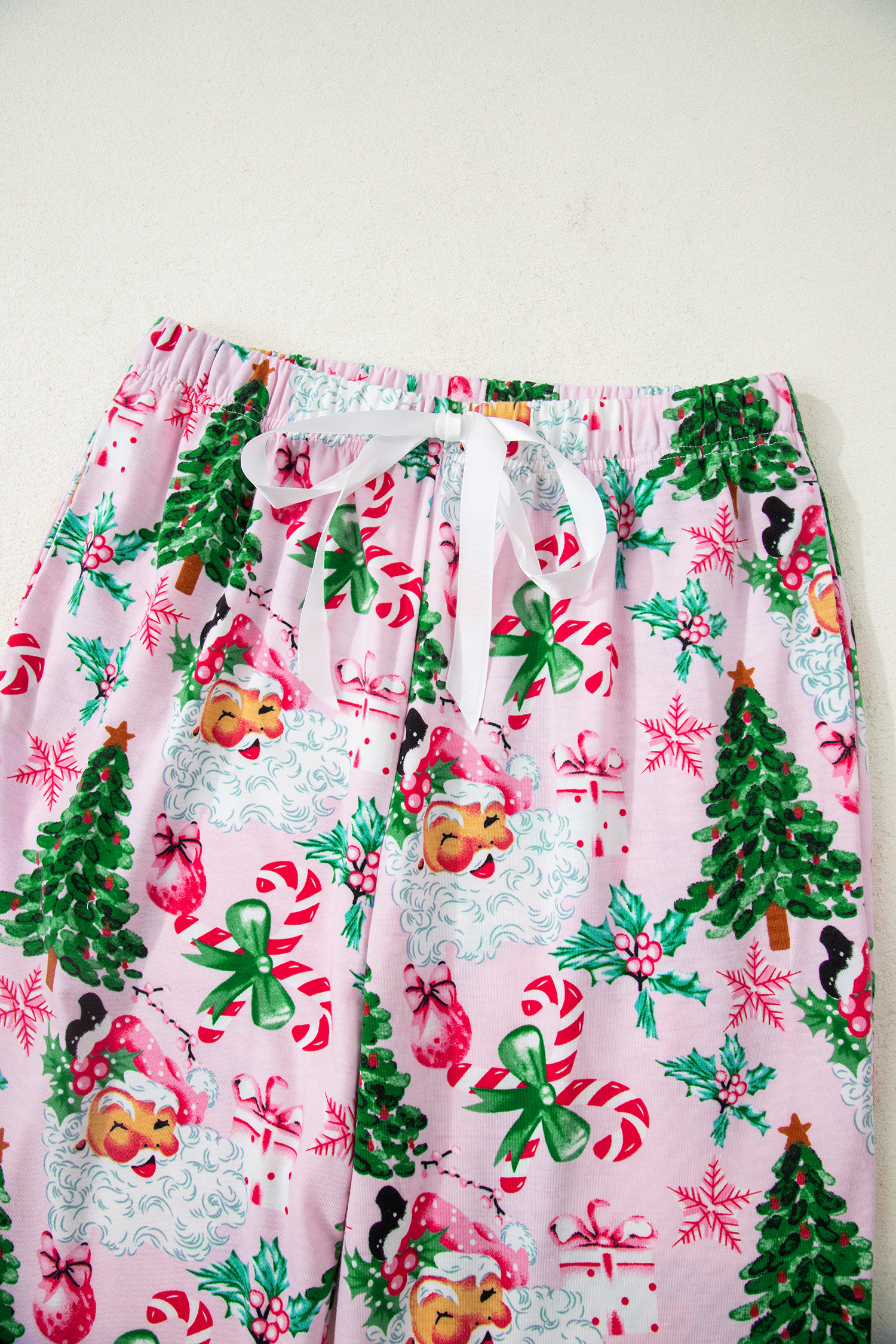 White Christmas Pattern Button V Neck Pullover Drawstring Pants 2pcs Lounge Set - loveforevers