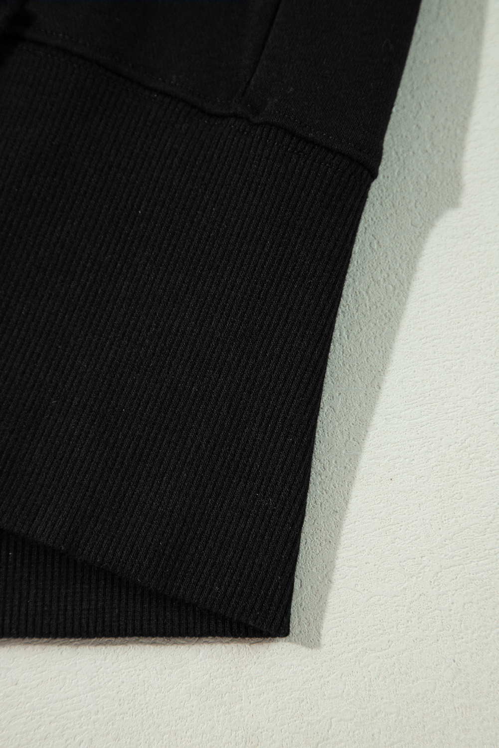 Black Exposed Seam Drop Shoulder Round Neck Sweatshirt with Slits - loveforevers
