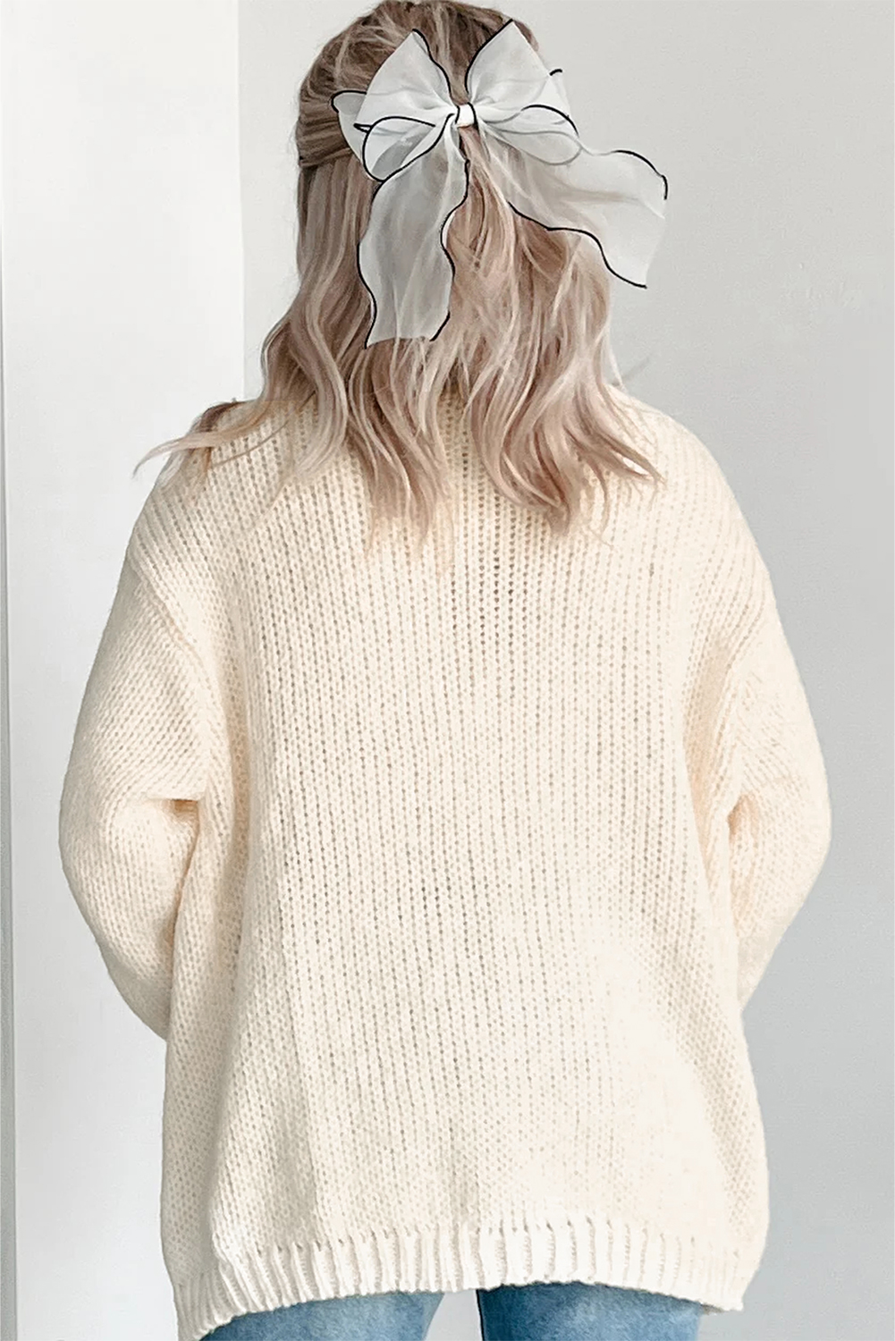 Light Pink Christmas Tree Print Open Front Drop Shoulder Midi Cardigan - loveforevers