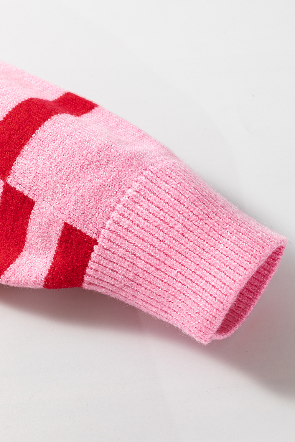 Pink Stripe Bubble Sleeve Drop Shoulder Ribbed Trim Sweater - loveforevers