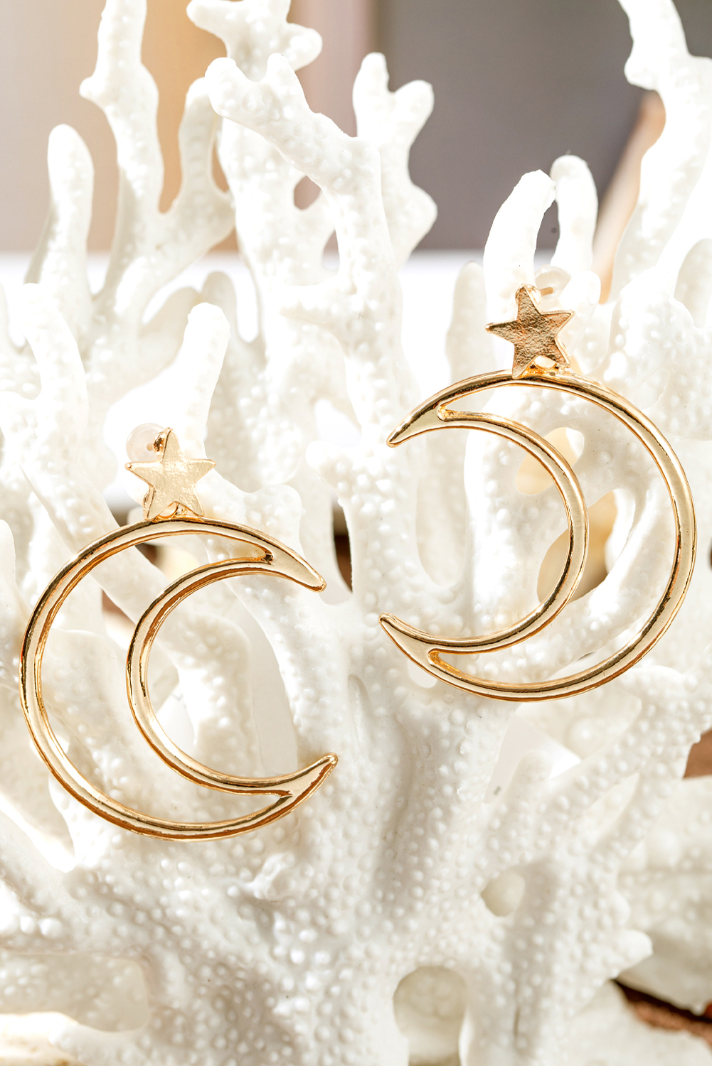 Gold Star and Moon Plated Alloy Earrings - loveforevers