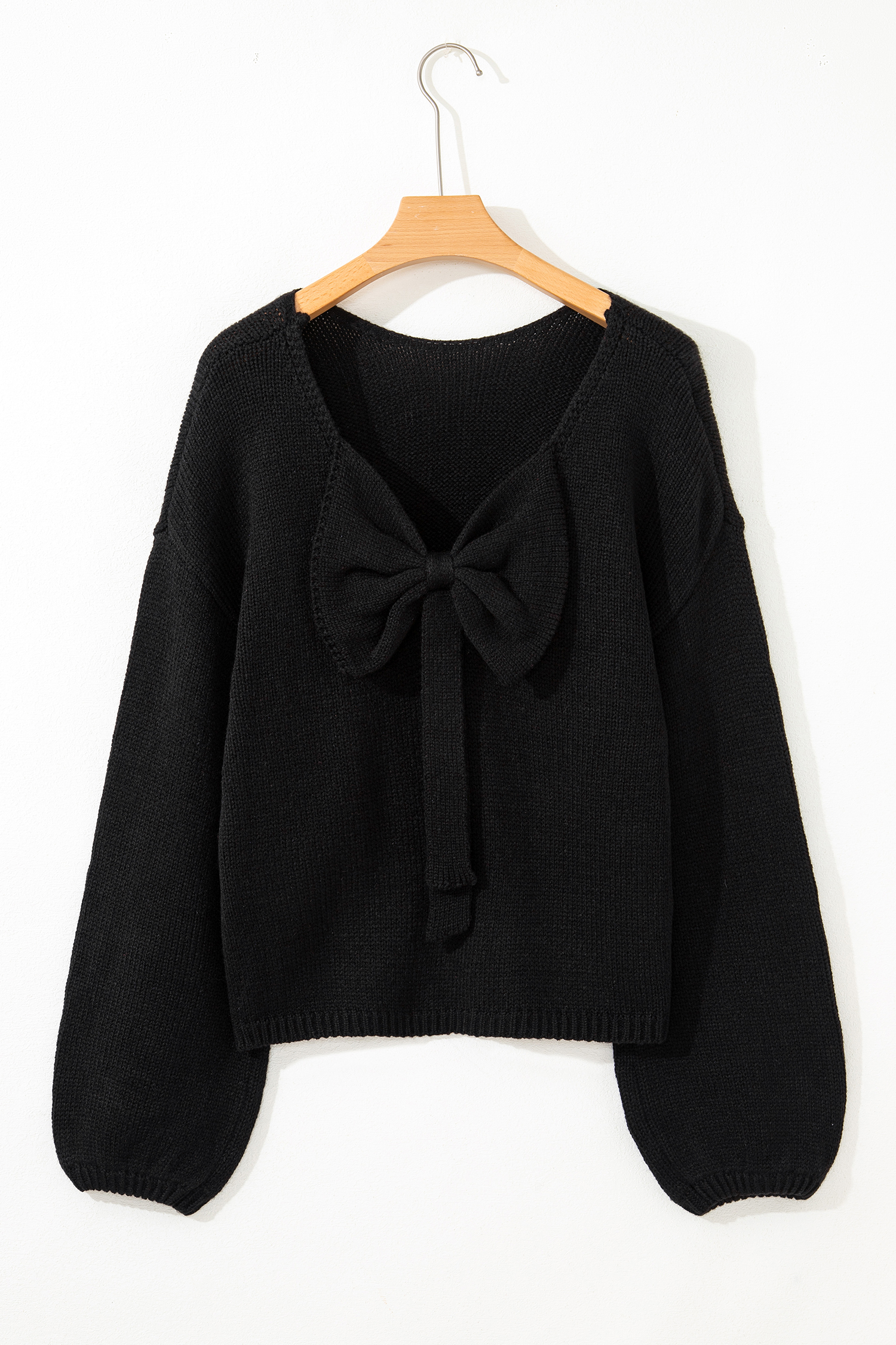 Bonbon Festive Bow Backless Bubble Sleeve Sweater - loveforevers