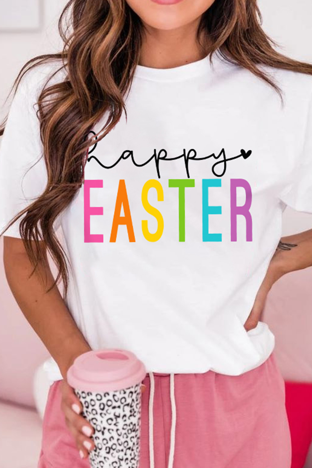 White Rabbit Bow Knot Print Crew Neck T Shirt - loveforevers