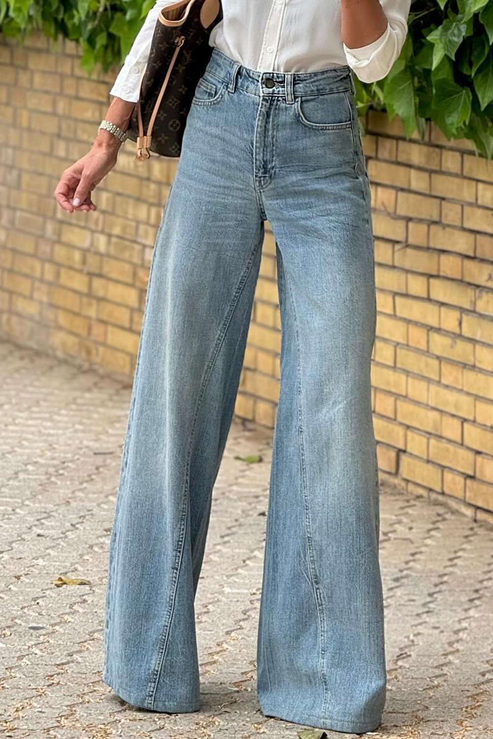 Dusk Blue Acid Wash Extra Wide Leg High Waist Long Jeans - loveforevers