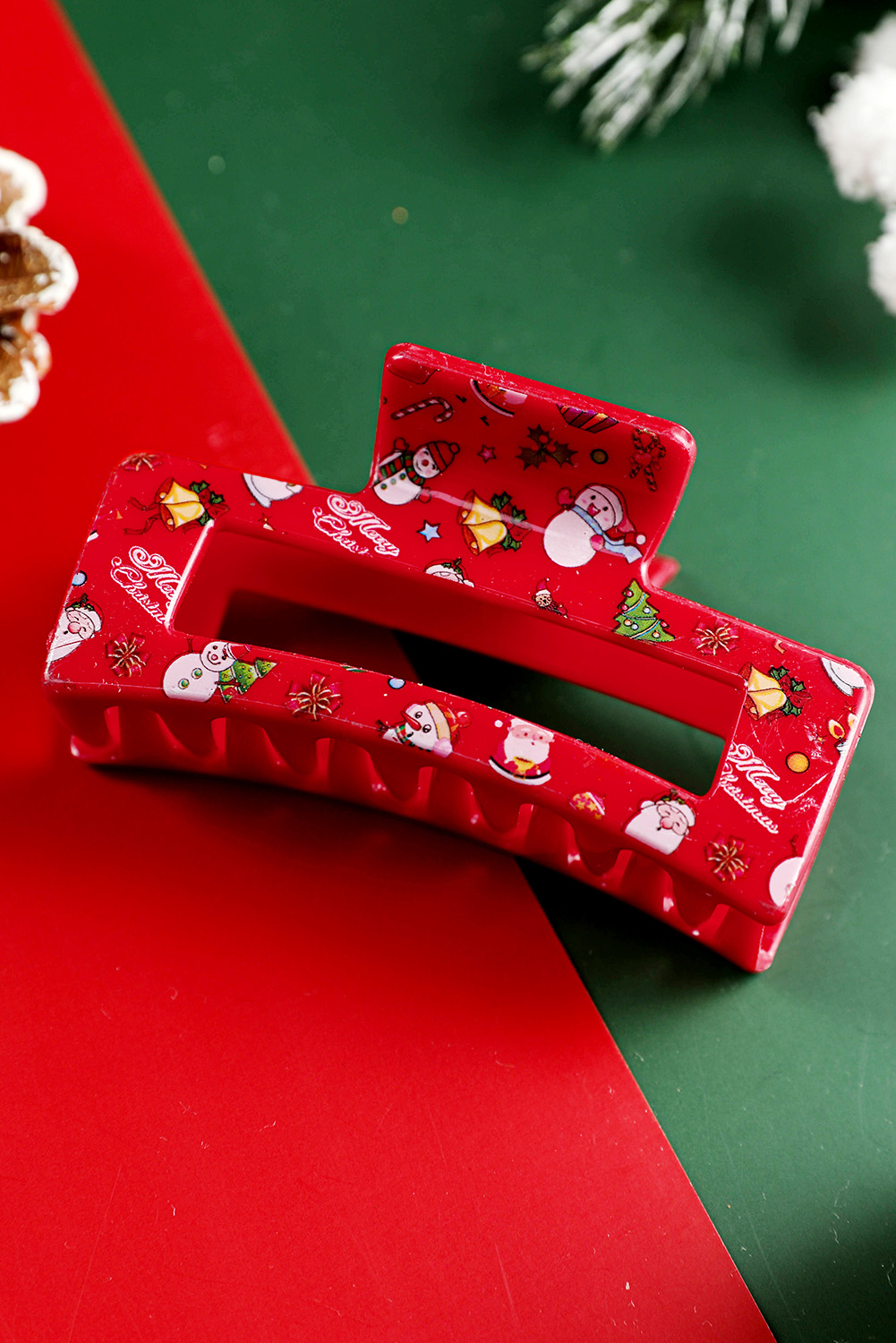 Racing Red Cartoon Christmas Pattern Print Hollow Out Hair Clip - loveforevers