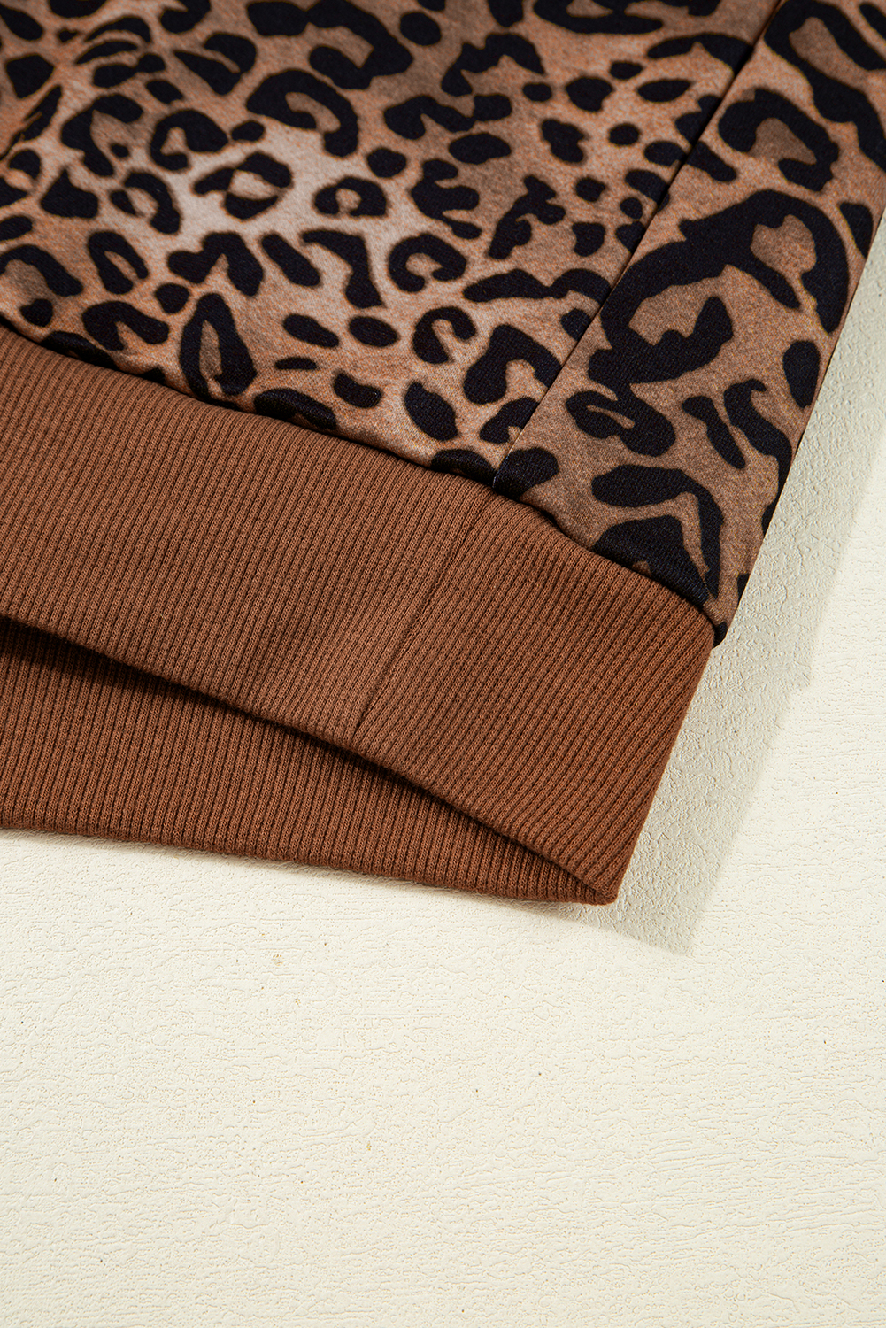 Coffee Leopard Print Contrast Trim Long Sleeve Top and Pants Set - loveforevers