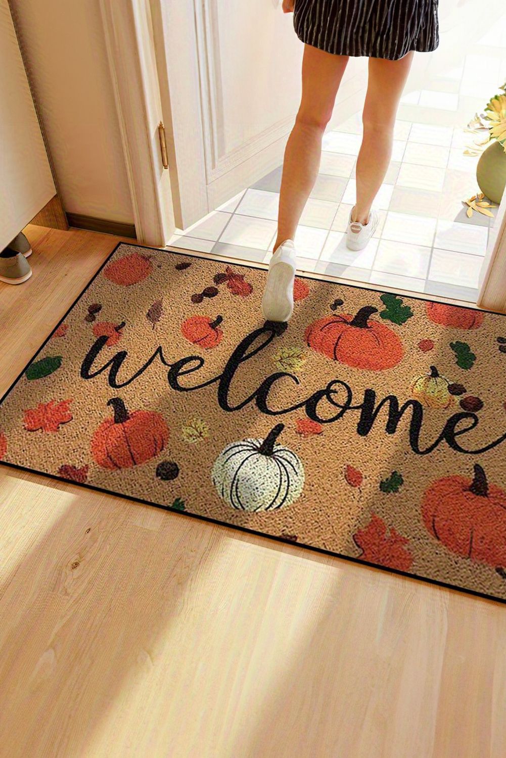 Thai Curry Welcome Fall Pumpkin Leaf Pattern Plush Entrance Mat - loveforevers