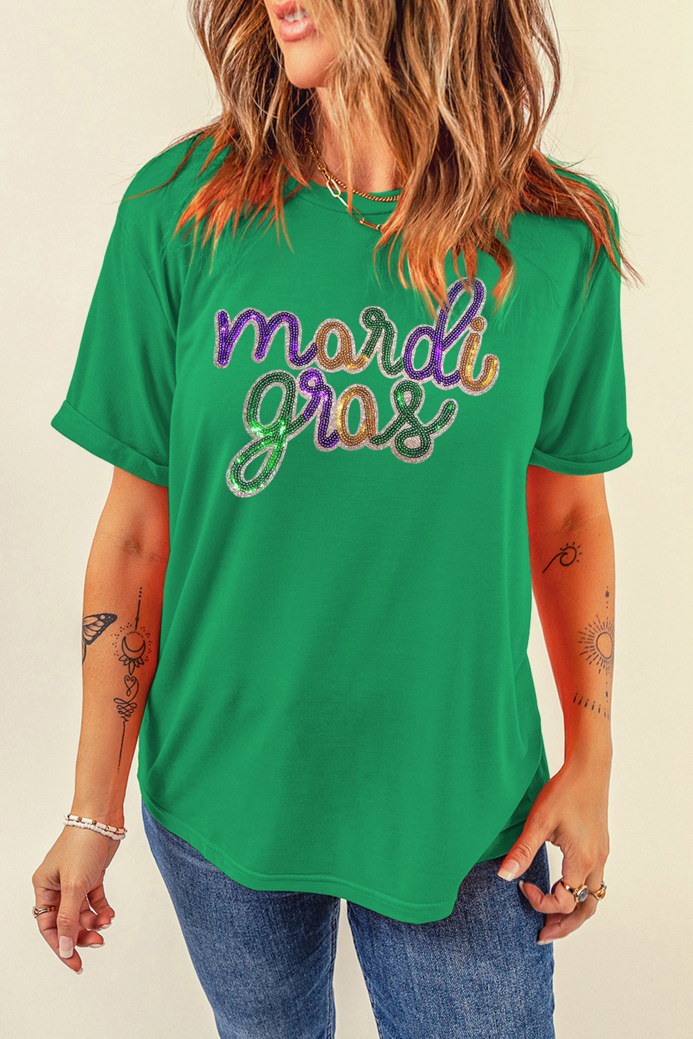 Bright Green Glitter Mardi Gras Mask Graphic T Shirt - loveforevers