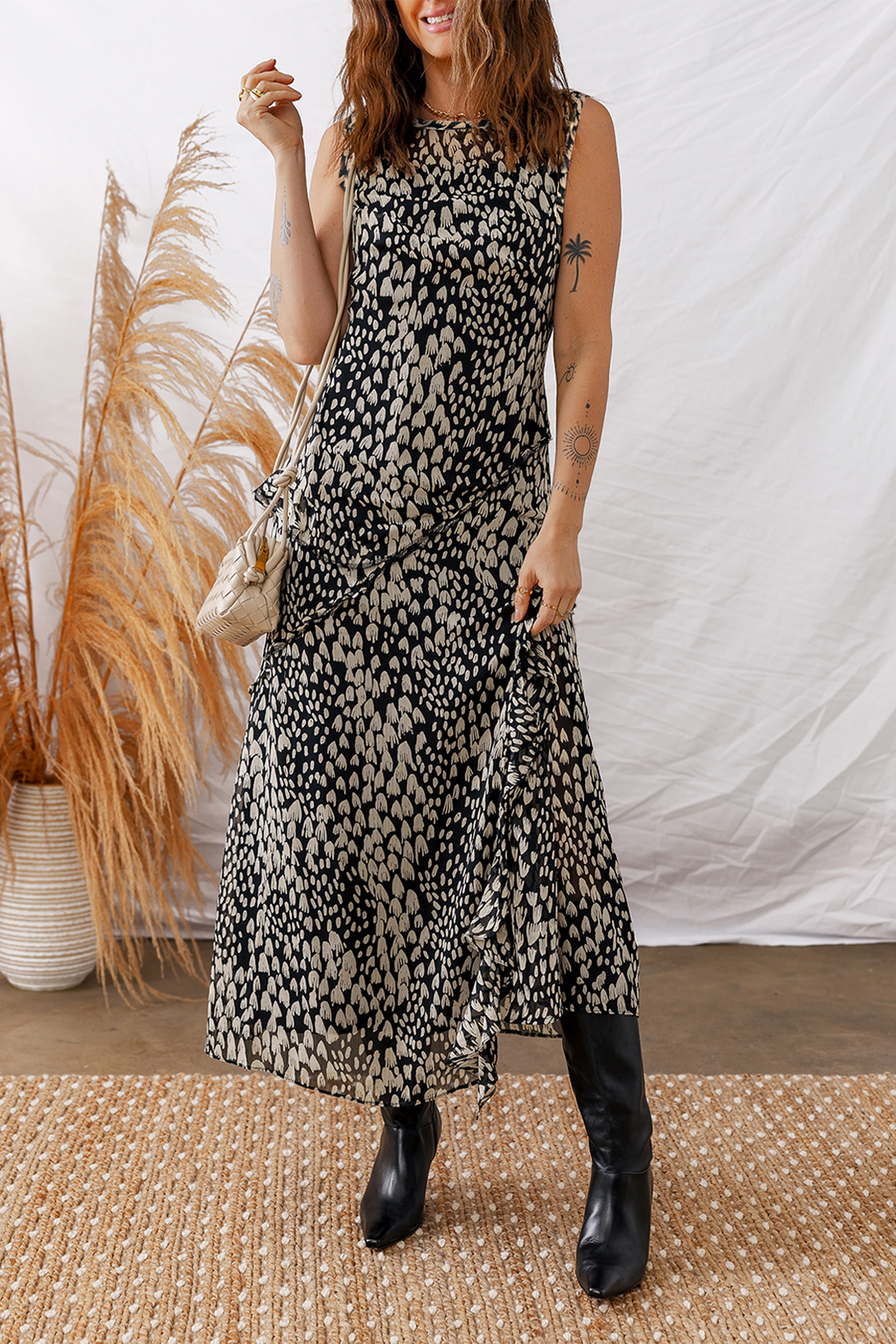 Black Printed Sleeveless Maxi Dress - loveforevers