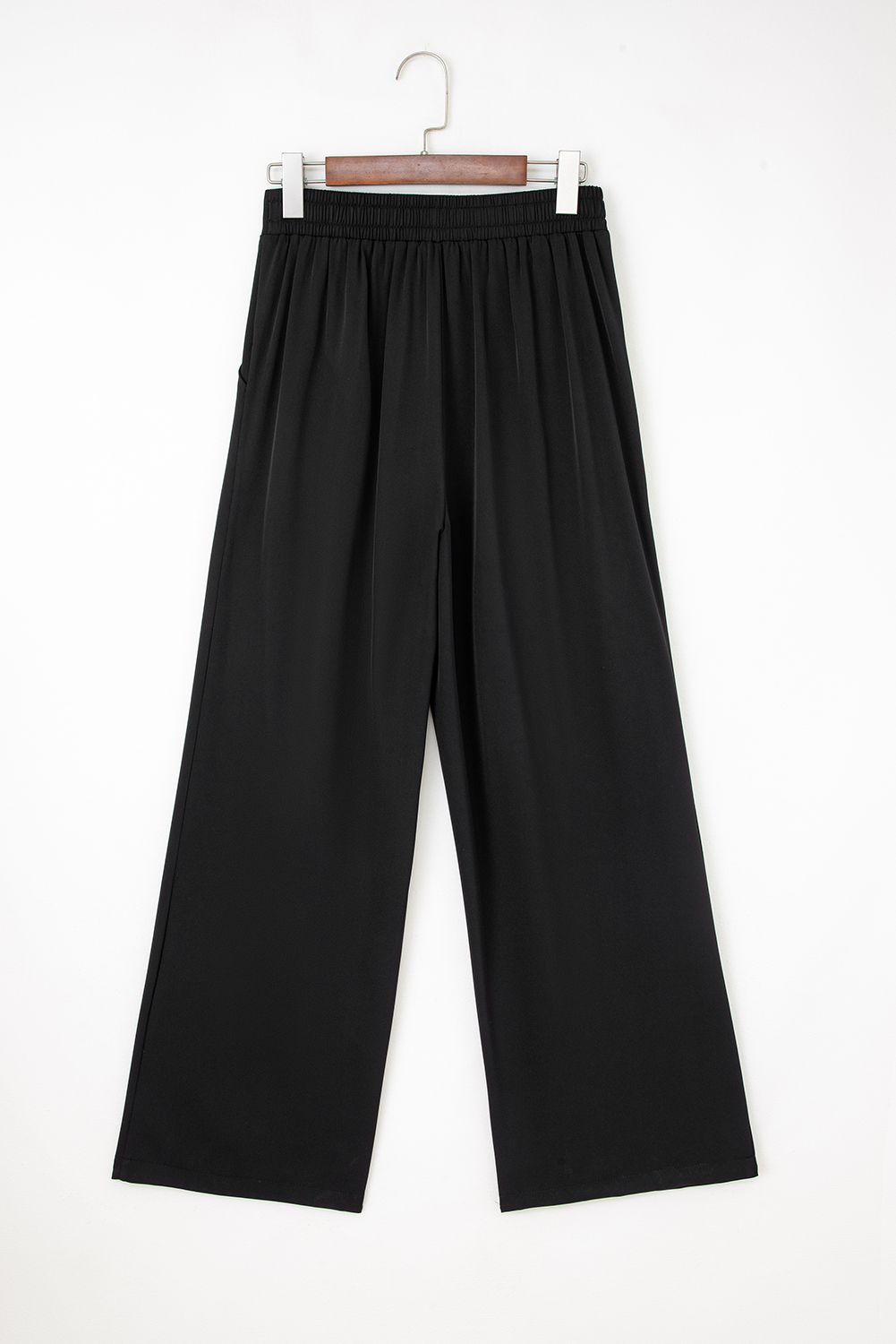 Fiery Red Pleated Detail Pull On High Elastic Waist Loose Straight Pants - loveforevers