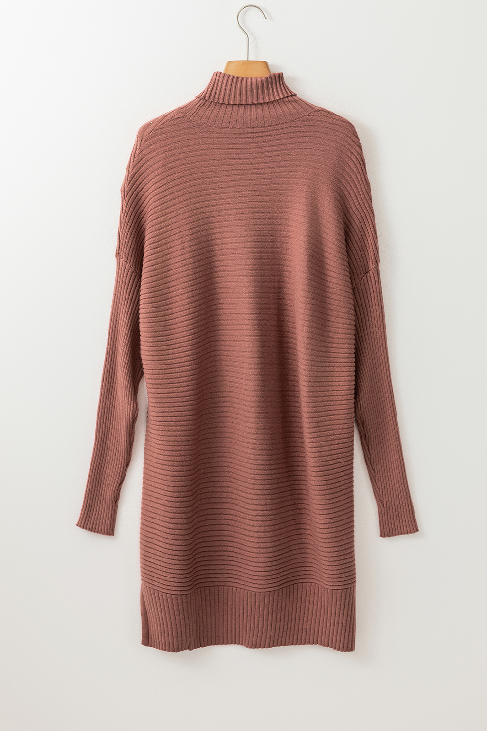 Mineral Red Turtleneck Ribbed Knit Tunic Sweater - loveforevers