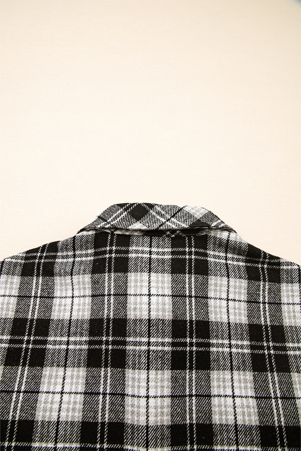 Black Plaid Print Chest Pockets Buttoned Shirt - loveforevers