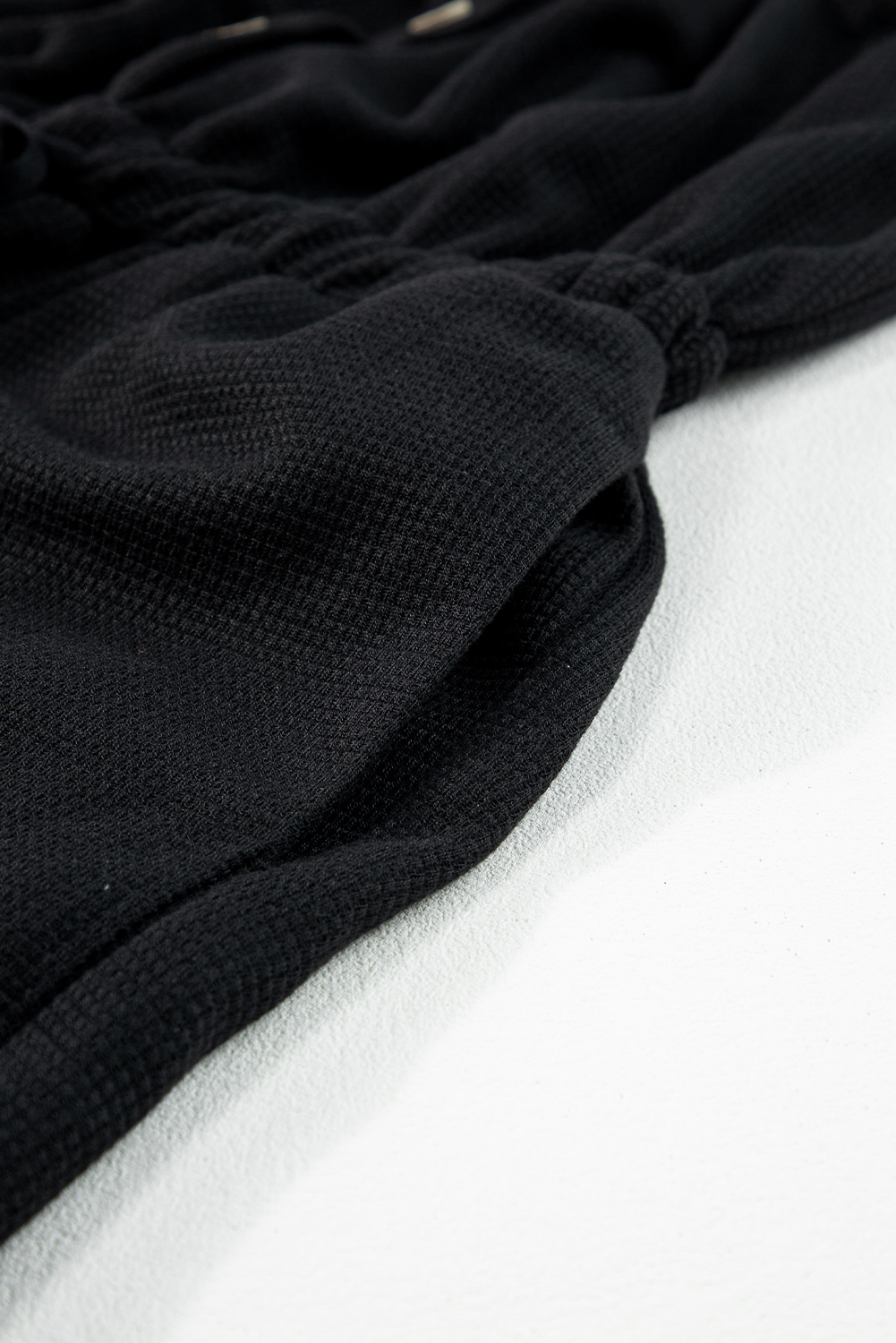 Black Knotted Straps Button Textured Drawstring Jumpsuit - loveforevers