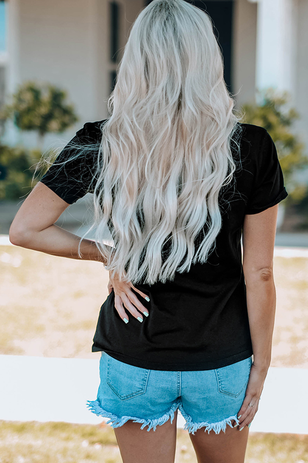 Black Sequined Crayfish Round Neck Graphic Tee - loveforevers