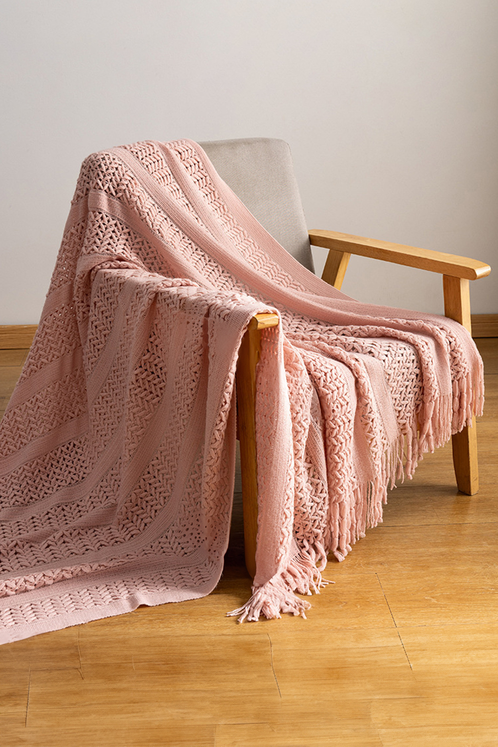 Dusty Pink Fashion Texture Design Tassel Trim Blanket - loveforevers