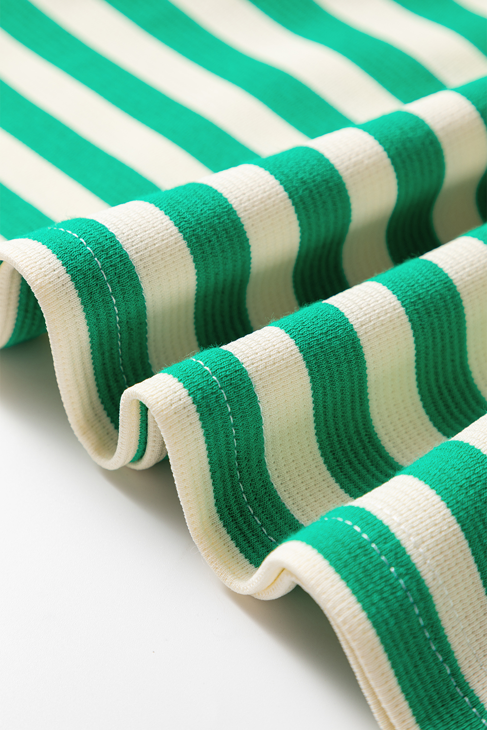 Green Striped Contrast Collar Split Neck Long Sleeve Mini Dress - loveforevers