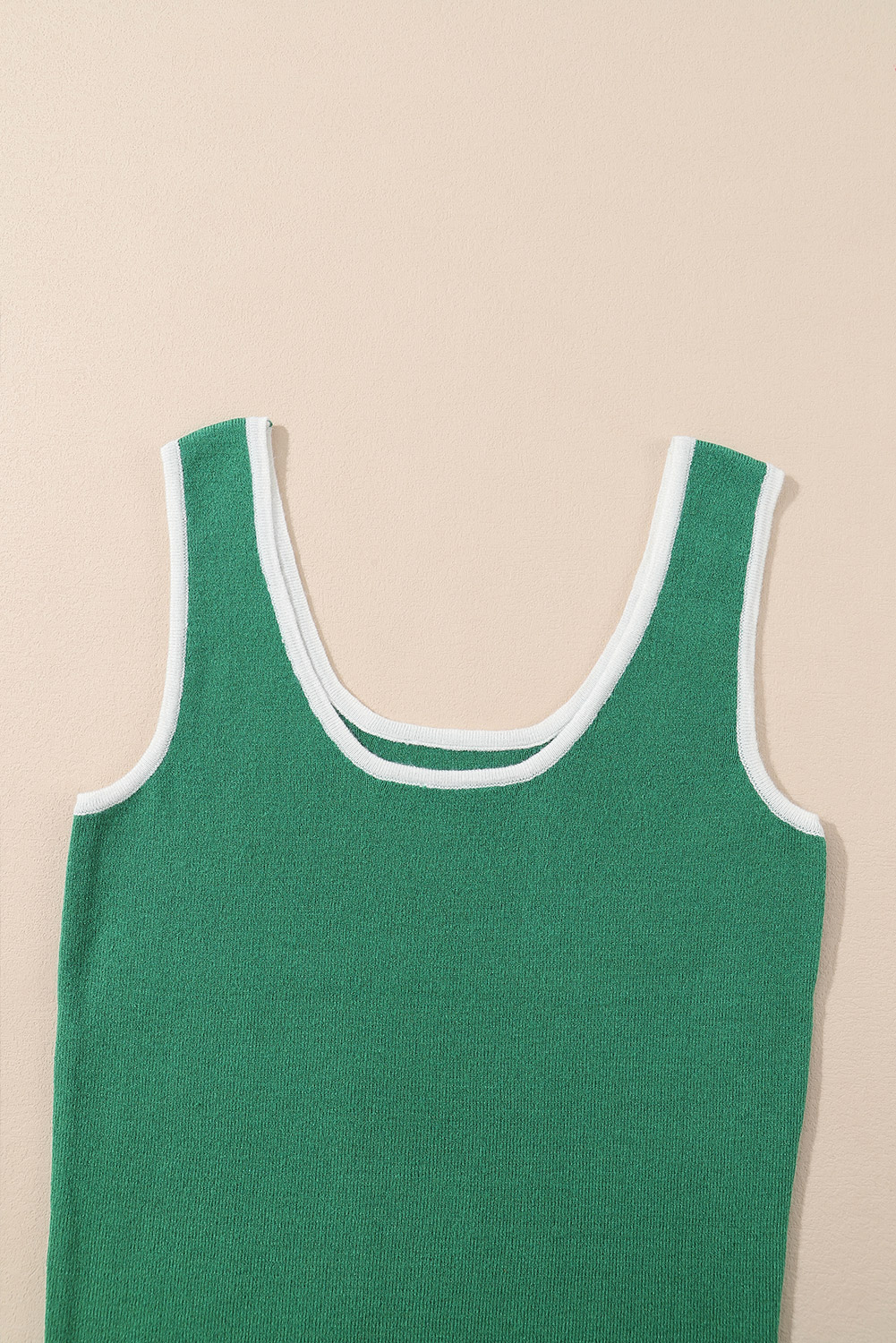 Dark Green Lightweight Ribbed Knit Contrast Trim Sweater Vest - loveforevers