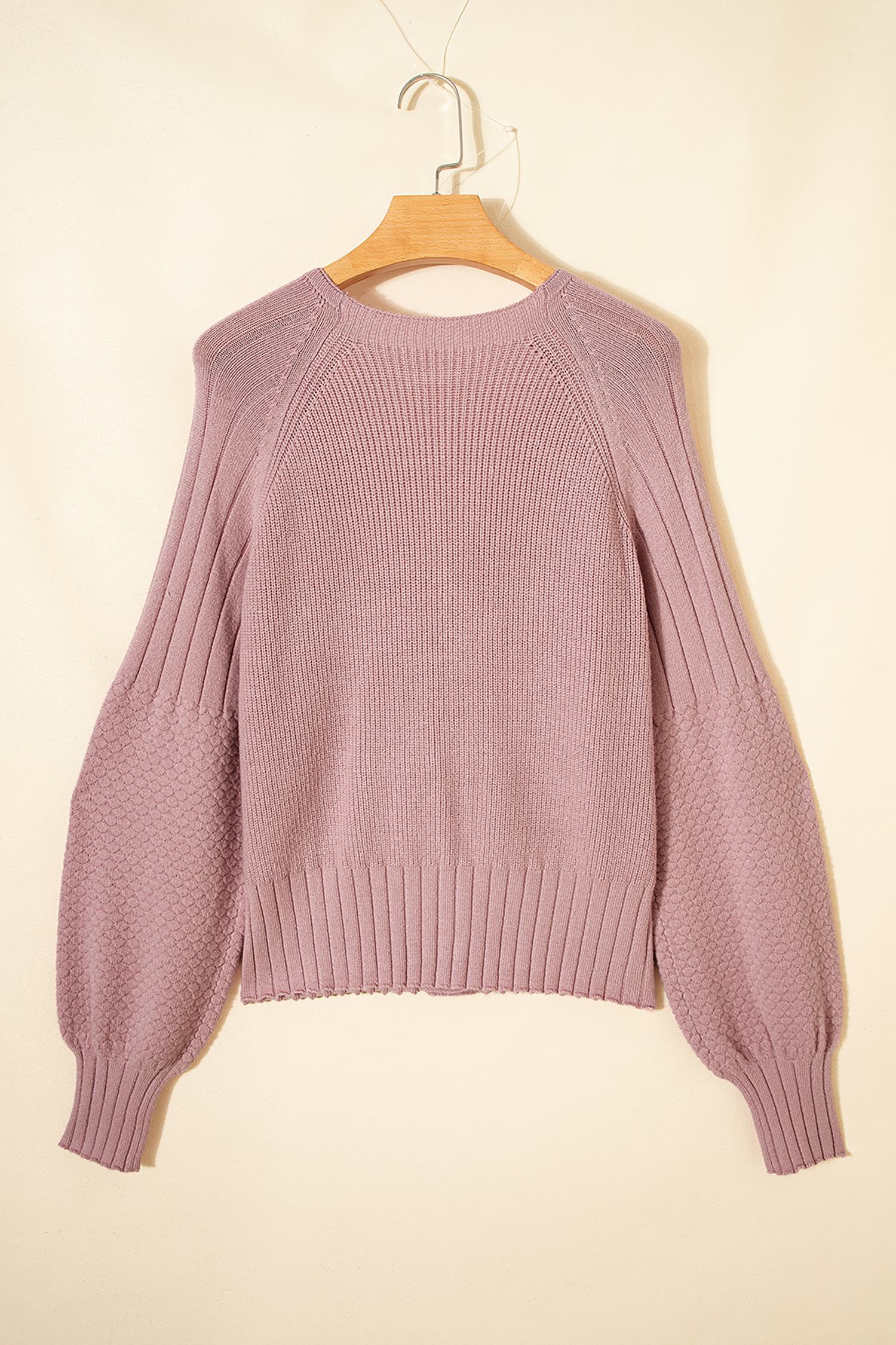 Light Pink Mixed Texture Knit Button V Neck Sweater Cardigan - loveforevers