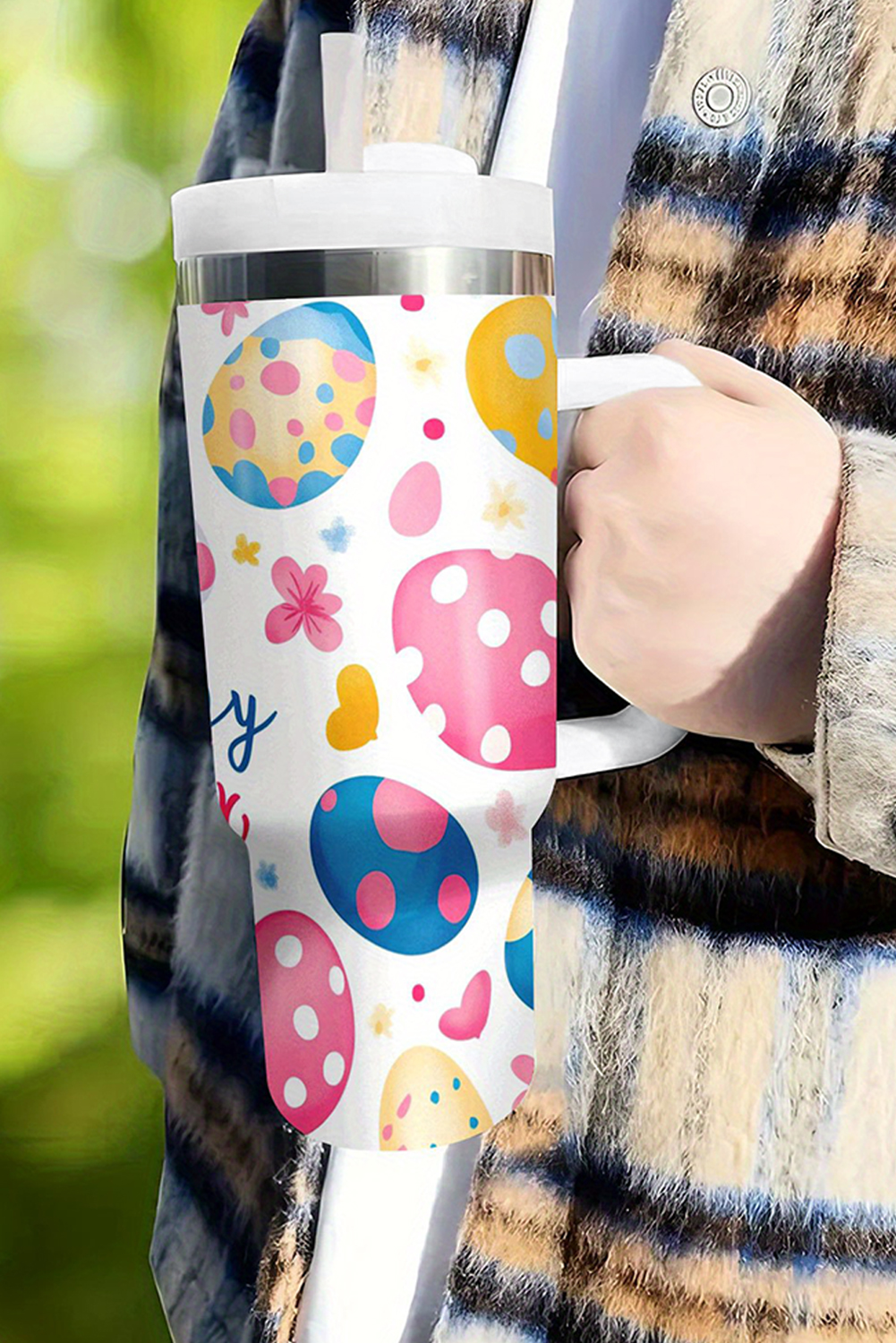 White Happy Easter Bunny Eggs Printed Thermal Tumbler - loveforevers