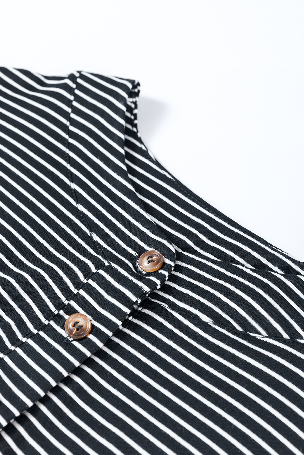 Black white Striped Print Buttoned Wide Leg Sleeveless Jumpsuit - loveforevers