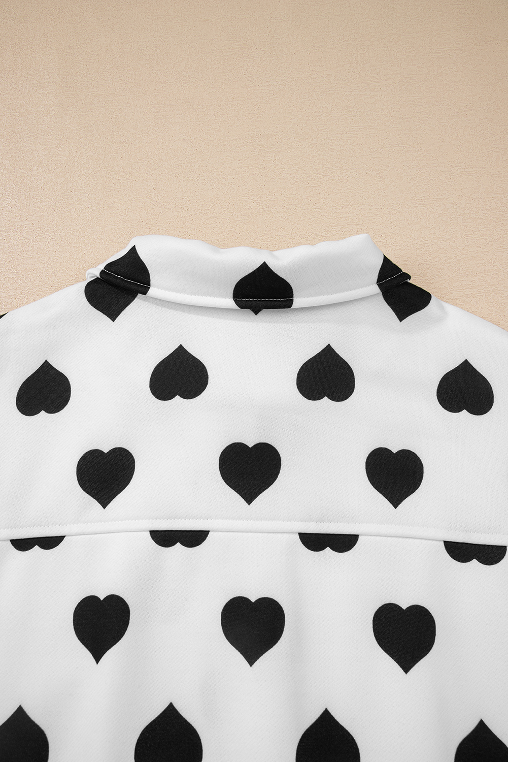 White Double Flap Pocket Heart Print Collar Zip Jacket - loveforevers