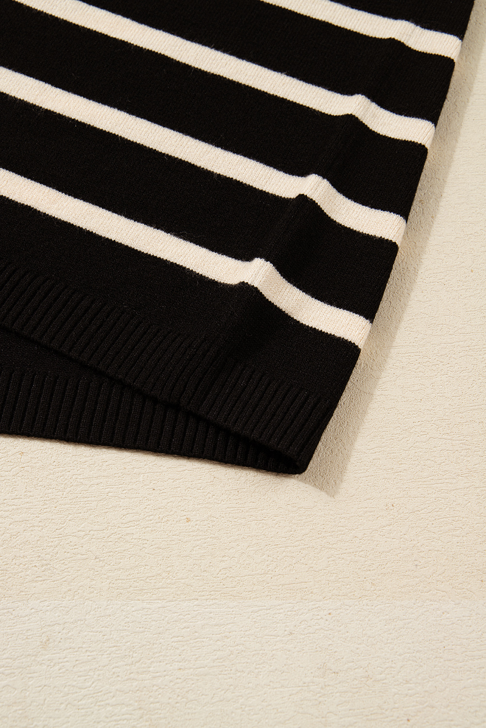 Black Stripe Polo Collar Puff Sleeve Sweater Mini Dress - loveforevers