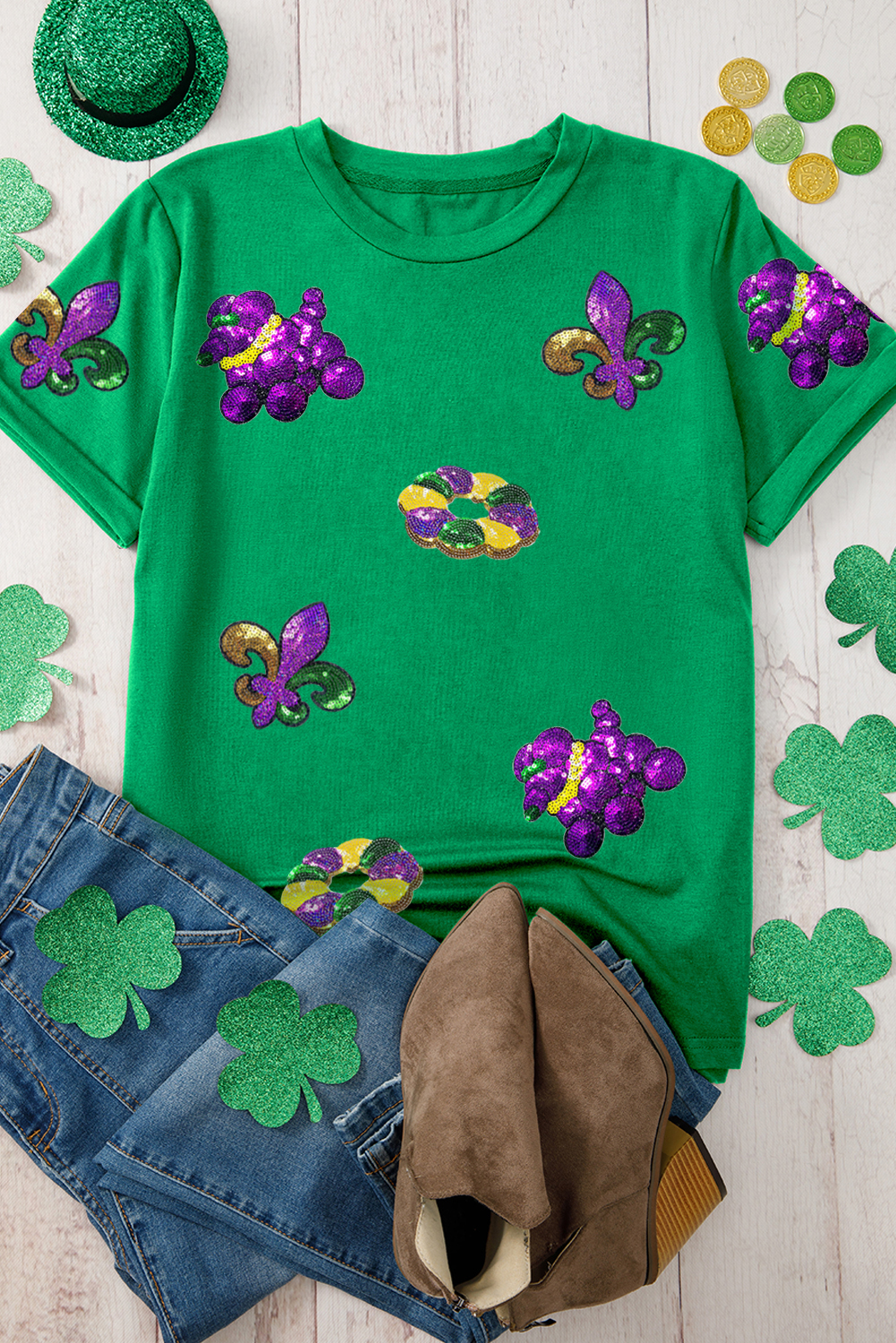 Bright Green Glitter Mardi Gras Mask Graphic T Shirt - loveforevers