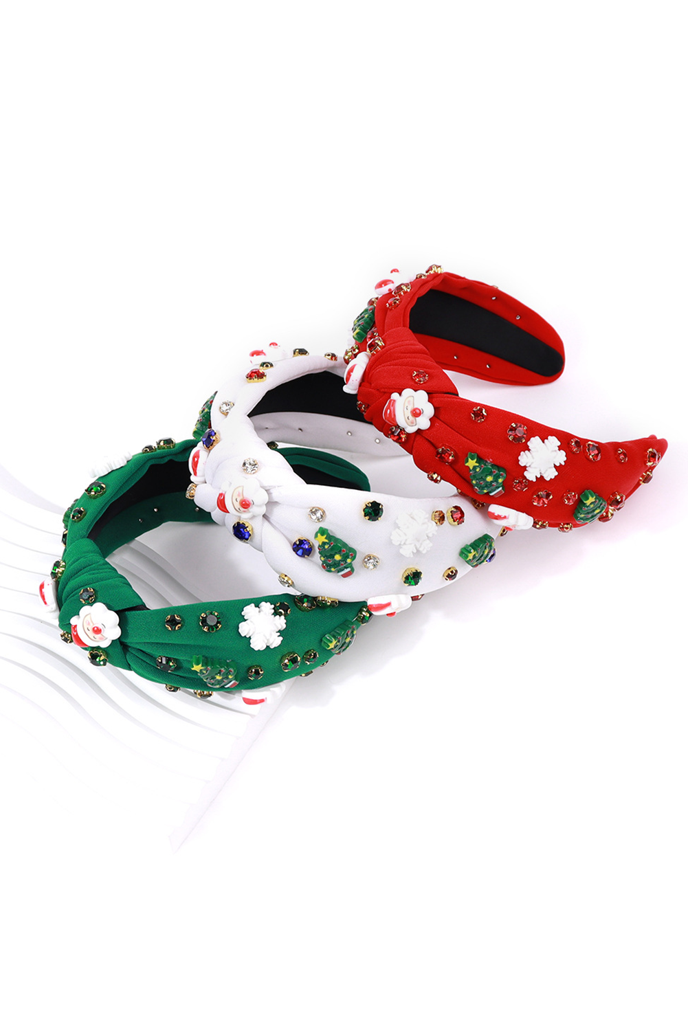 Fiery Red Cartoon Christmas Pattern Rhinestone Knotted Headband - loveforevers
