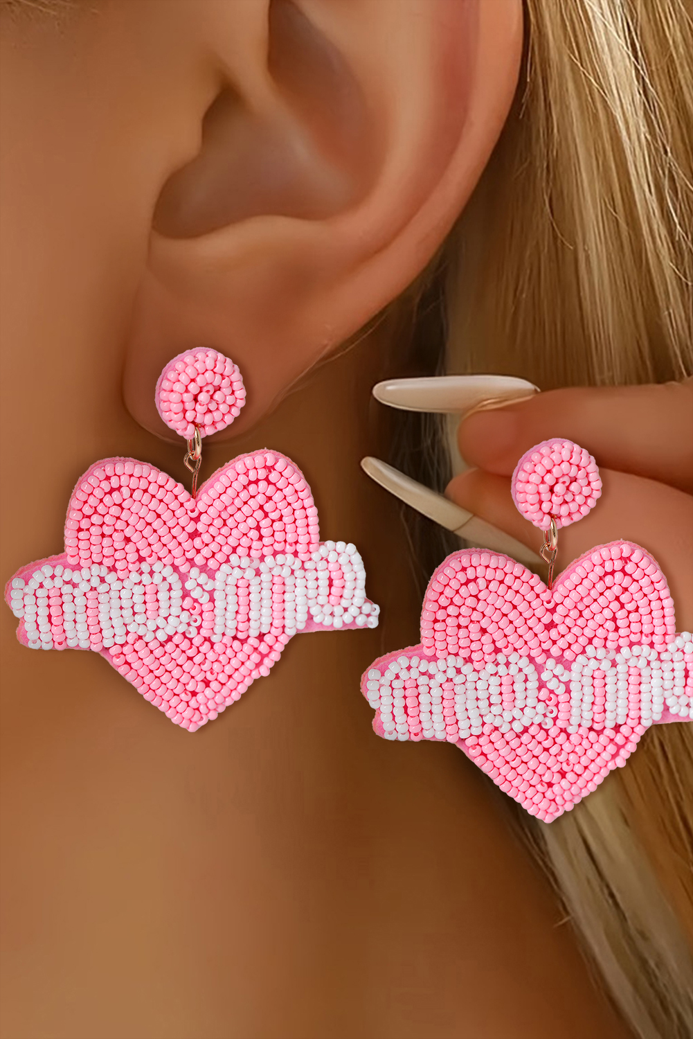 Bonbon Mama Heart Shape Beaded Stud Earrings - loveforevers