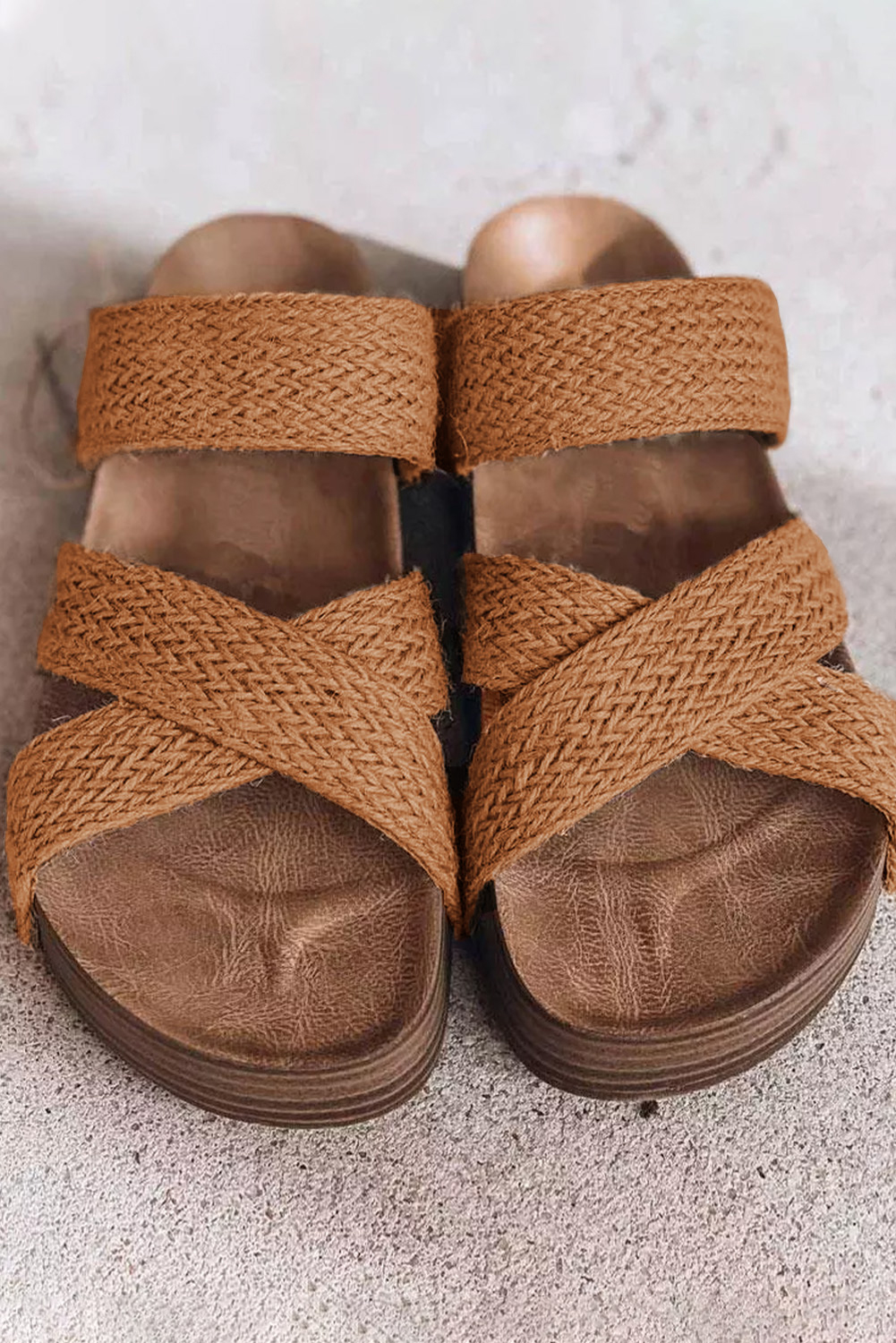 Brown Woven Cross Criss Hollowed Slip-On Slippers - loveforevers
