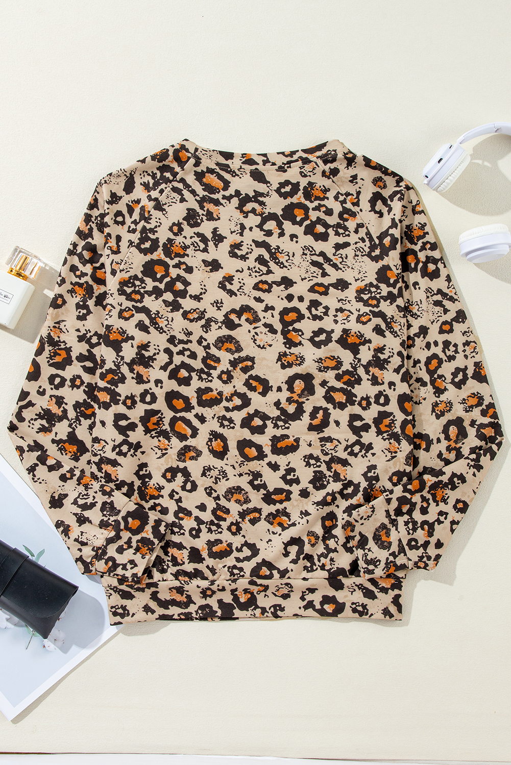 Brown Bleached Halloween Pumpkin Leopard Print Sweatshirt - loveforevers