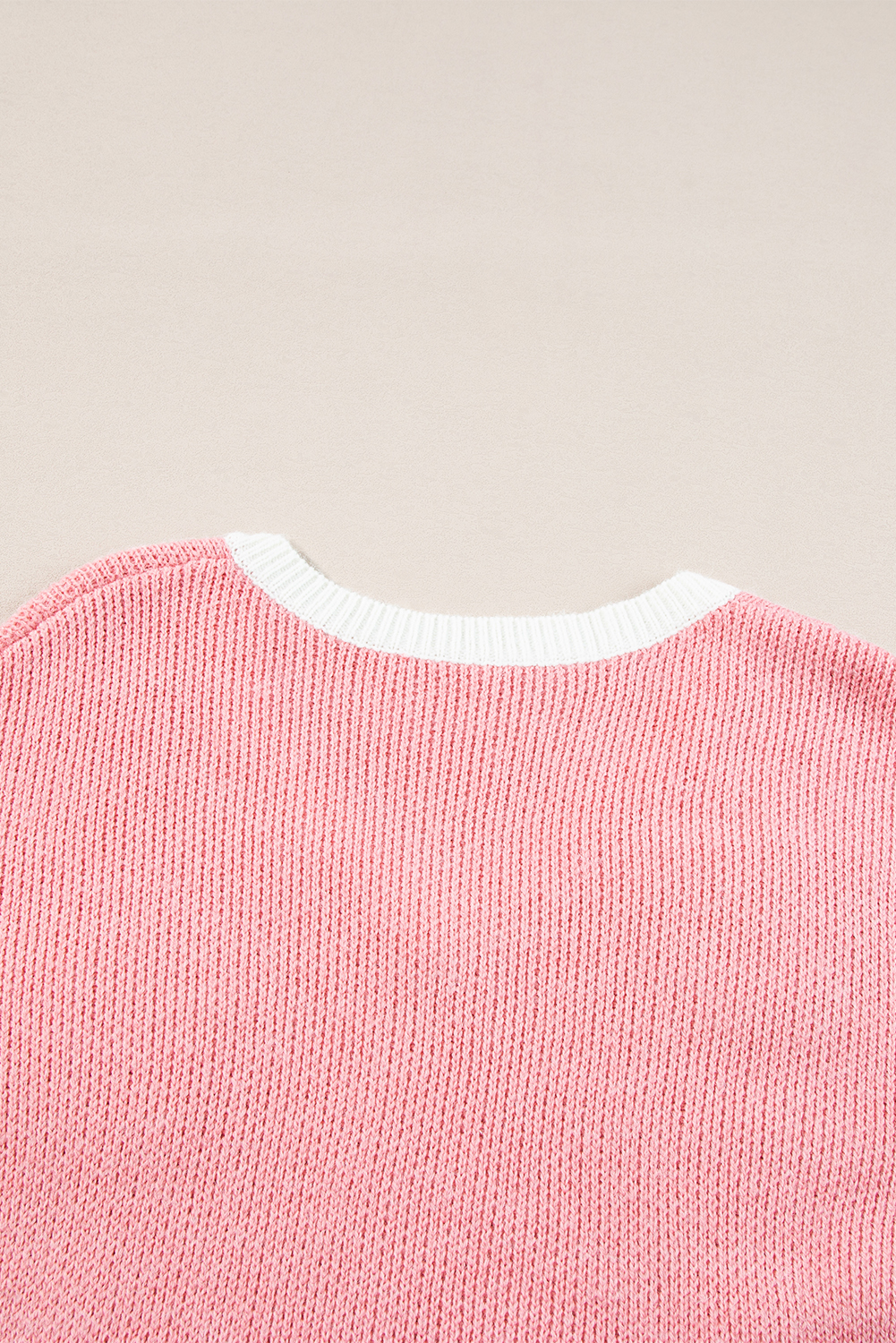 Pink Flower V Neck Dropped Shoulder Sweater - loveforevers