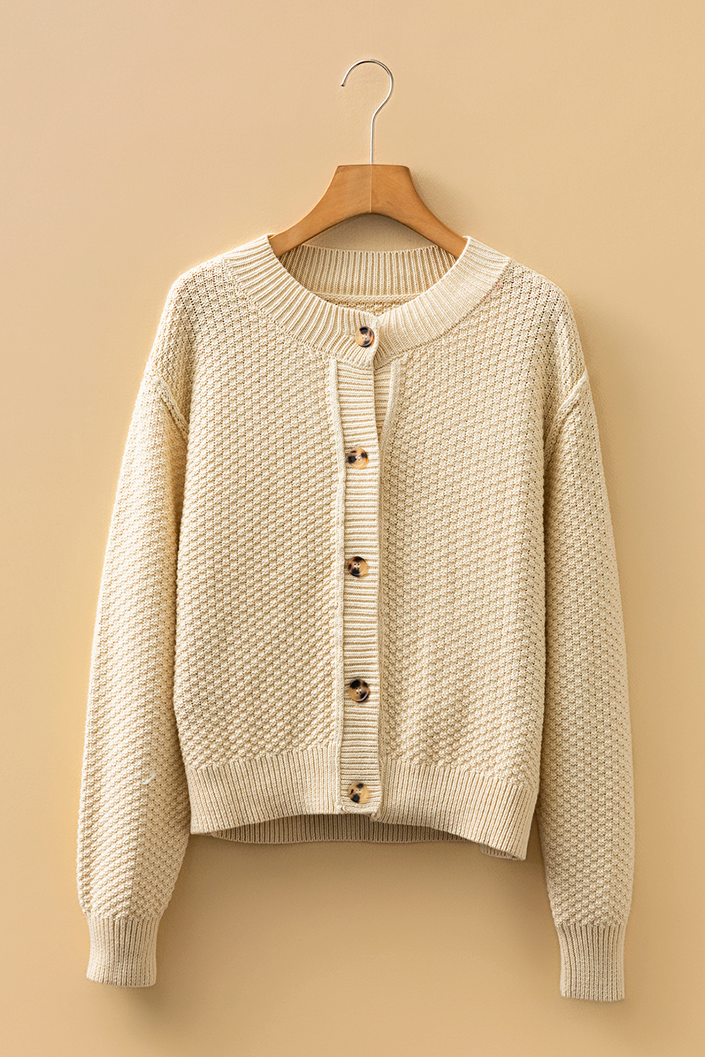 Beige Button Front Cropped Cardigan Sweater - loveforevers