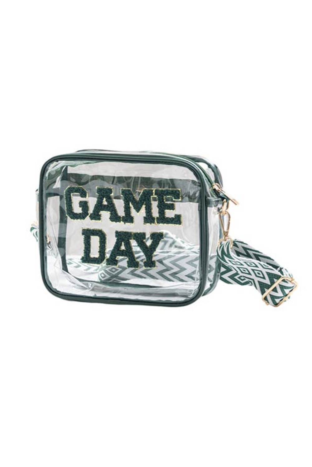 Blackish Green GAME DAY Chenille Embroidered Clear PVC Shoulder Bag - loveforevers